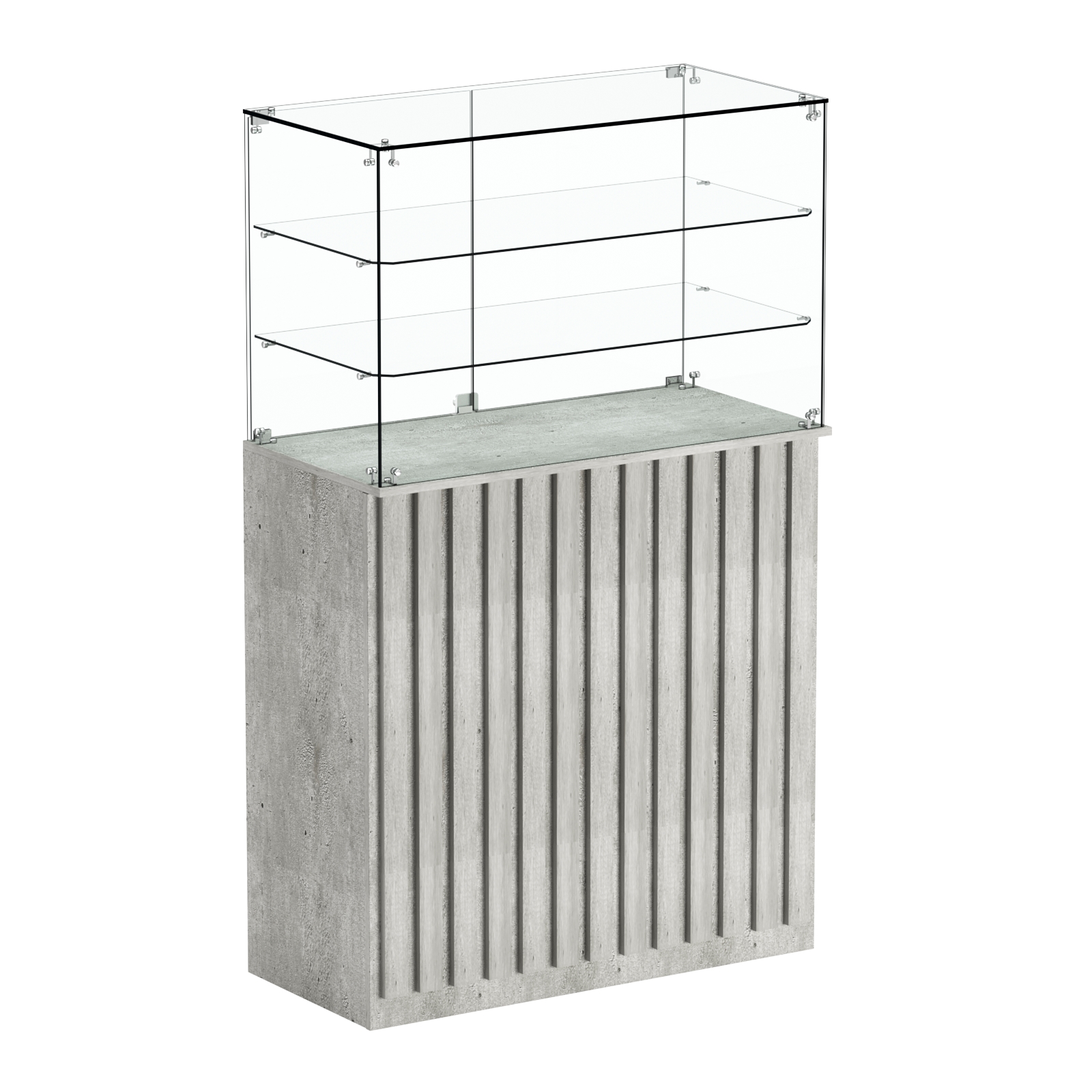 Торговый прилавок прямоугольный с планками и двумя полками ПРИЛИВ №3 Метрополитан Грей