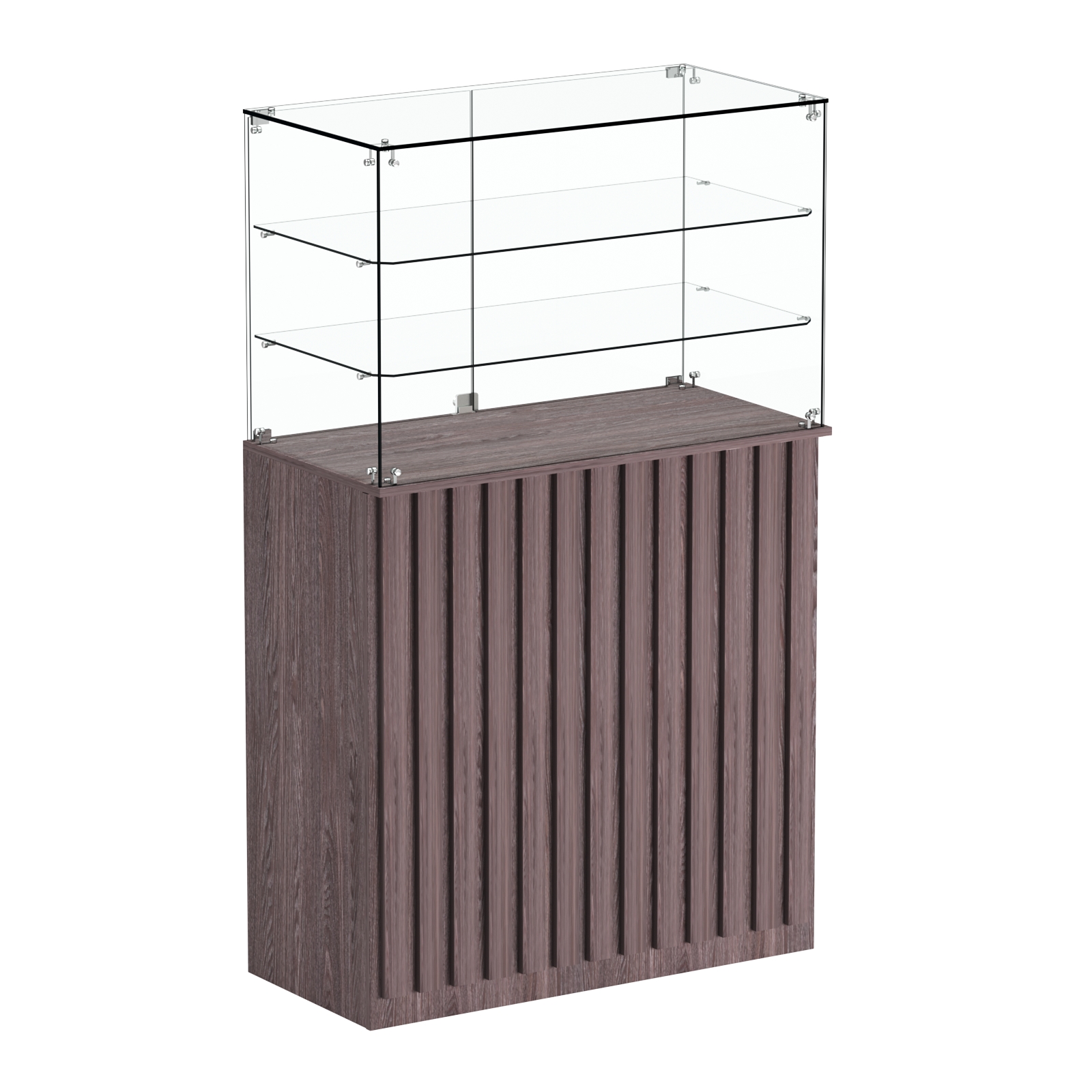 Торговый прилавок прямоугольный с планками и двумя полками ПРИЛИВ №3 Ясень Анкор темный