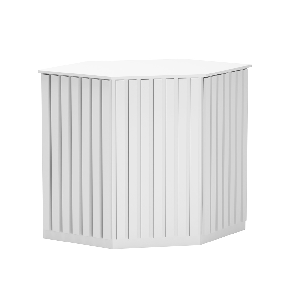 Торговый стол-прилавок шестигранный с планками серии ПРИЛИВ №22 Белый