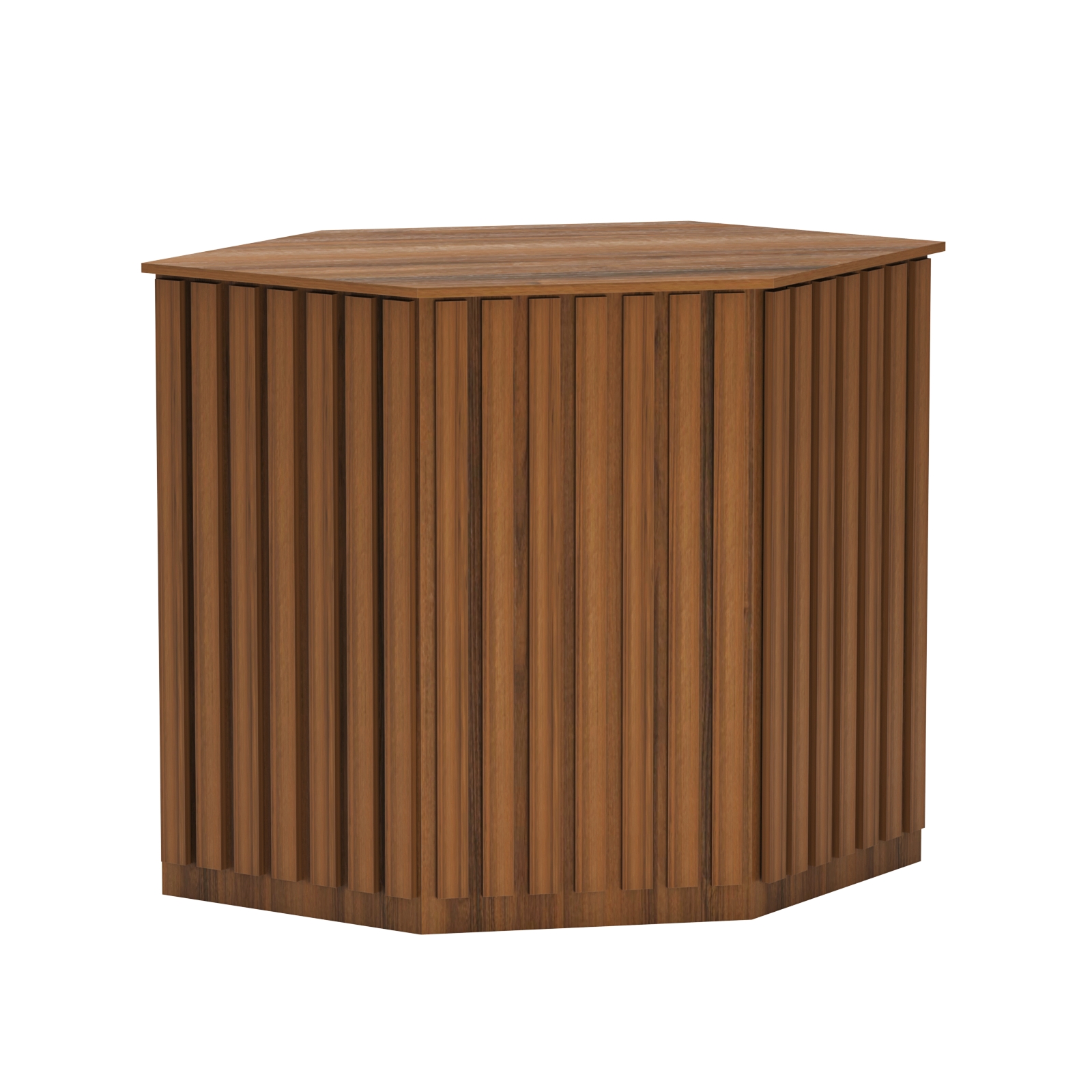 Торговый стол-прилавок шестигранный с планками серии ПРИЛИВ №22 Орех