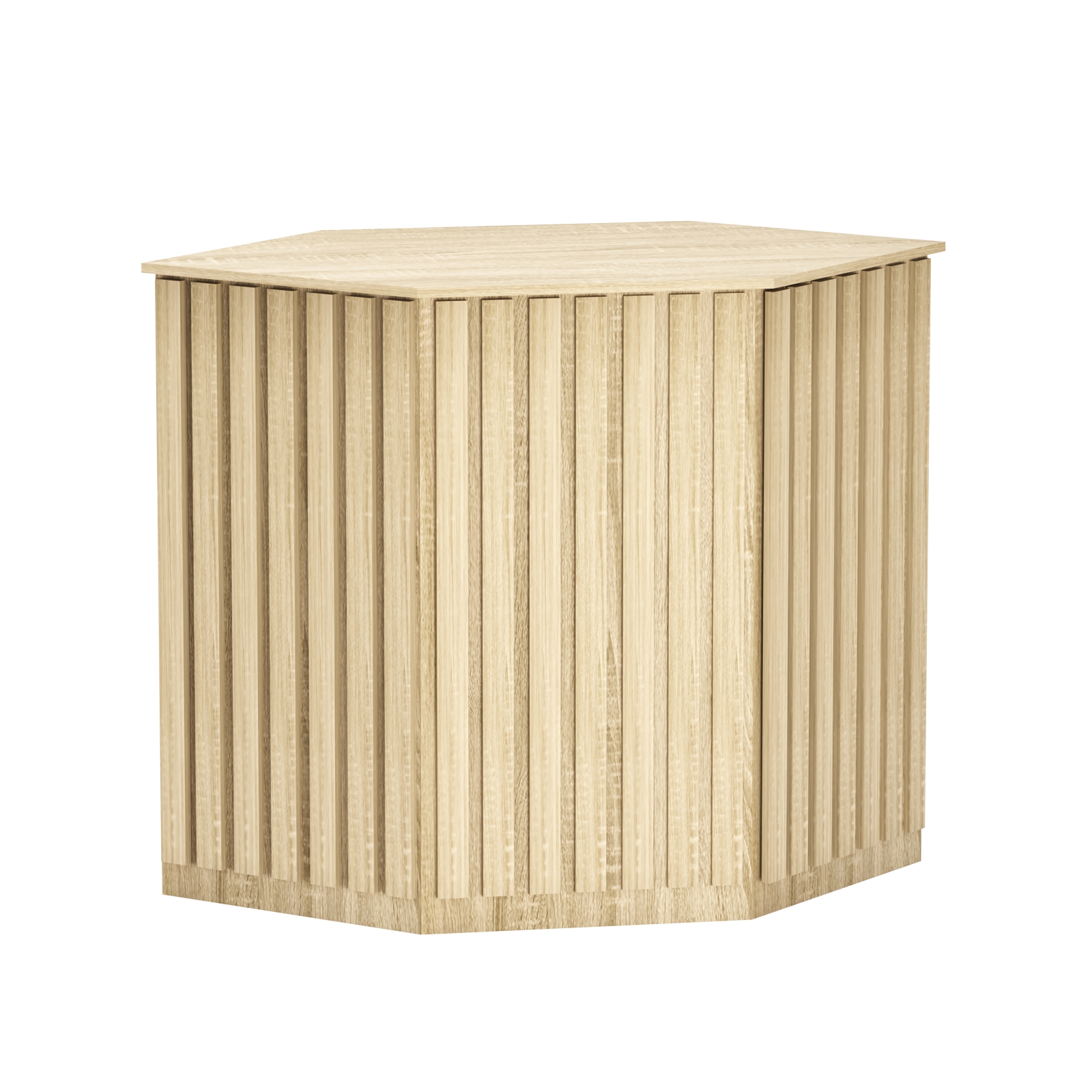 Торговый стол-прилавок шестигранный с планками серии ПРИЛИВ №22 Дуб сонома