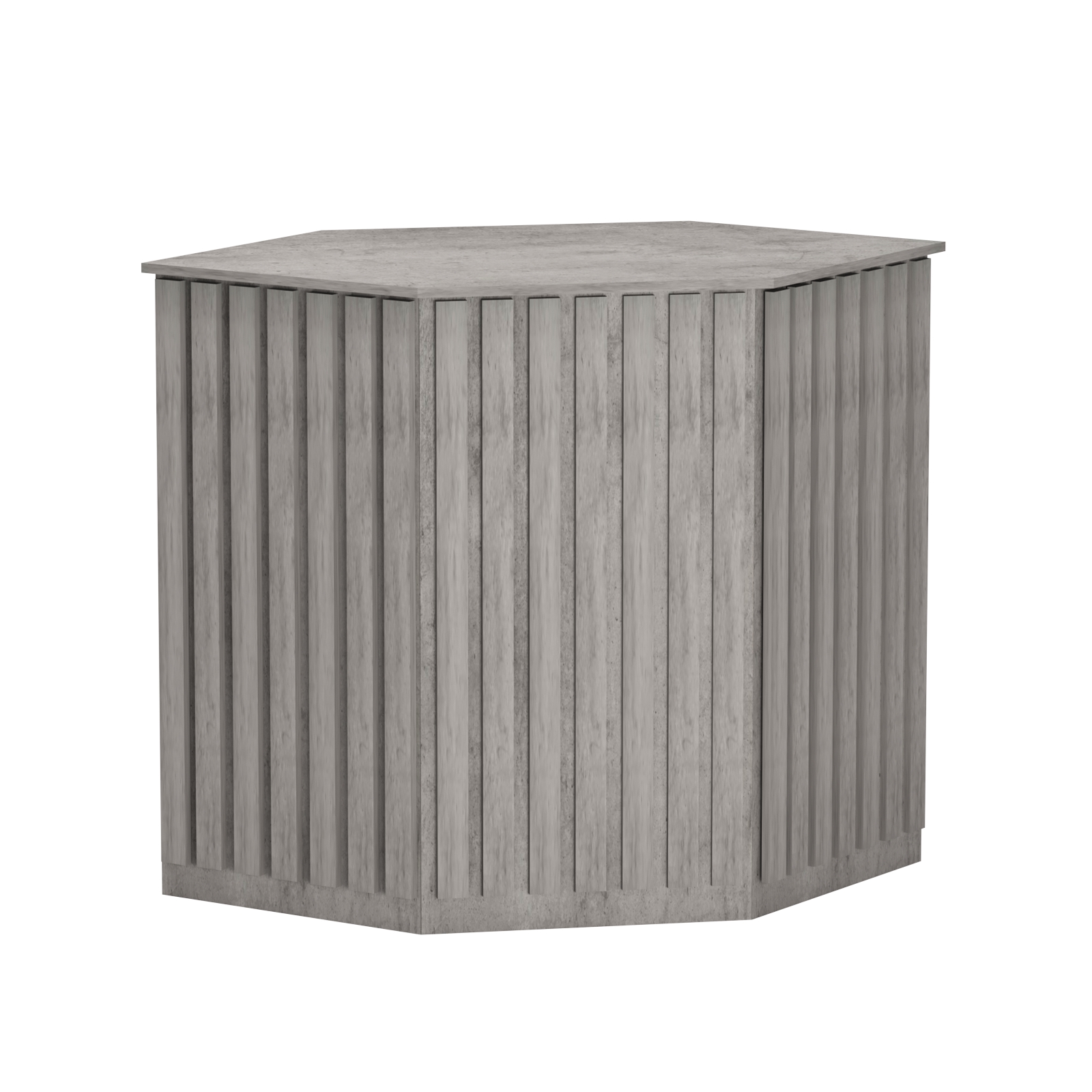 Торговый стол-прилавок шестигранный с планками серии ПРИЛИВ №22 Бетон Чикаго светло-серый F186 ST9