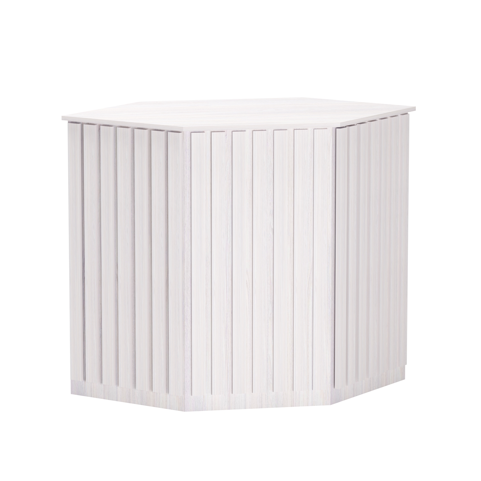 Торговый стол-прилавок шестигранный с планками серии ПРИЛИВ №22 Ясень Анкор светлый