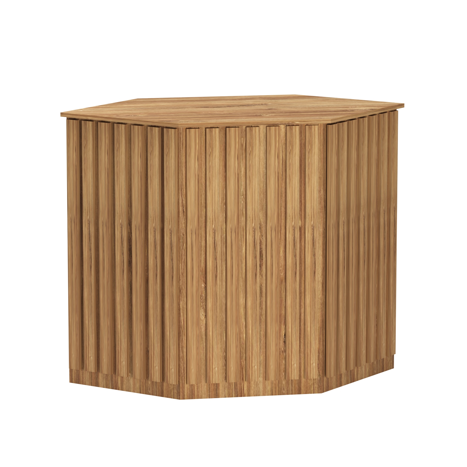 Торговый стол-прилавок шестигранный с планками серии ПРИЛИВ №22 Дуб Канзас коричневый