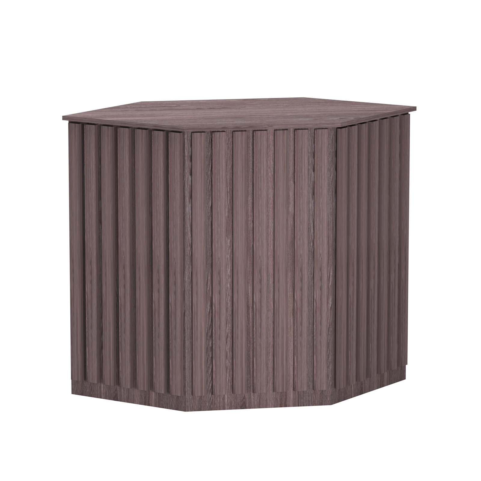 Торговый стол-прилавок шестигранный с планками серии ПРИЛИВ №22 Ясень Анкор темный