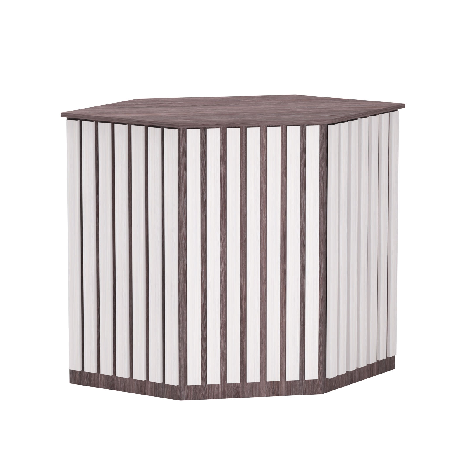 Торговый стол-прилавок шестигранный с планками серии ПРИЛИВ №22 Ясень Анкор темный + Ясень Анкор светлый