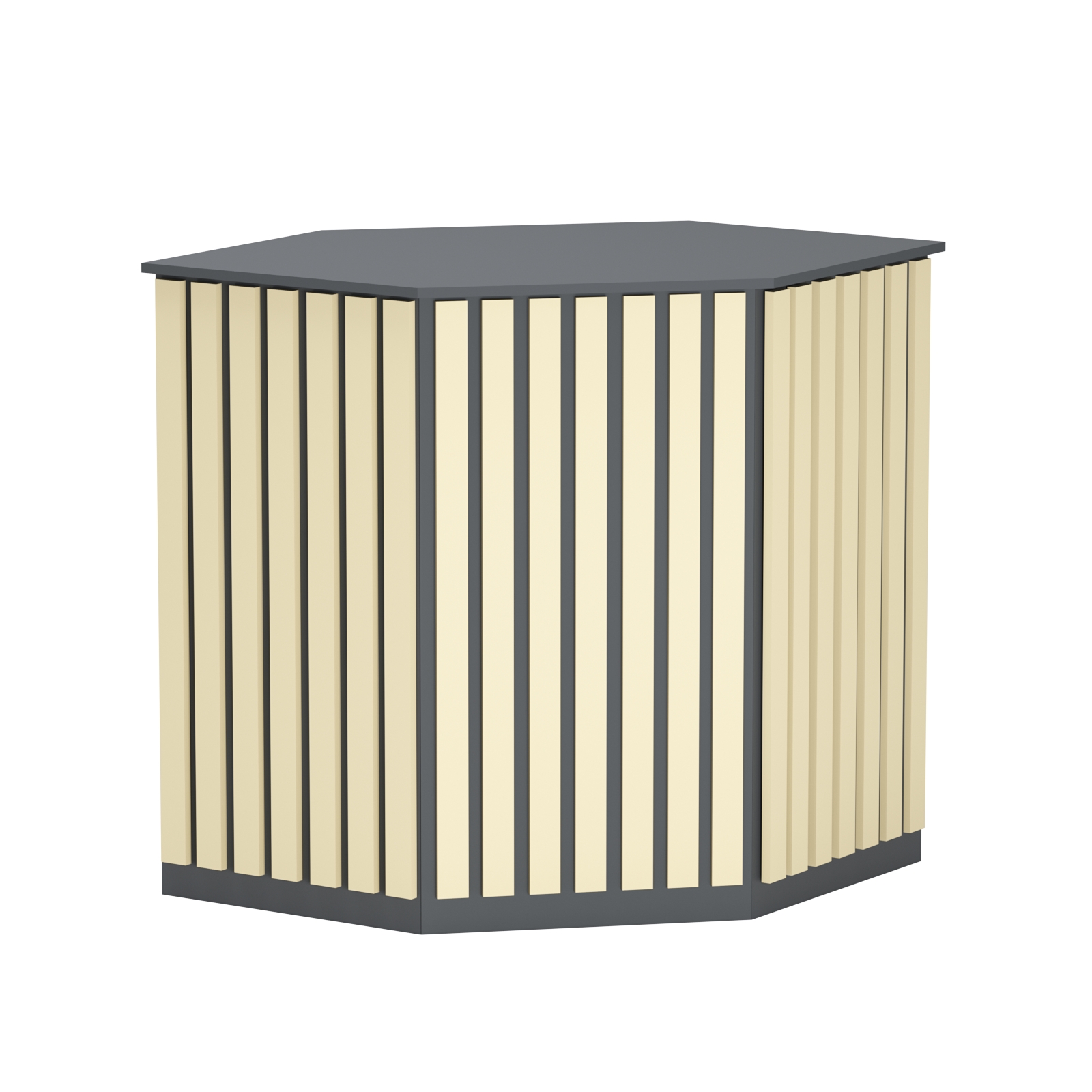 Торговый стол-прилавок шестигранный с планками серии ПРИЛИВ №22 Темно-серый + Крем Вайс