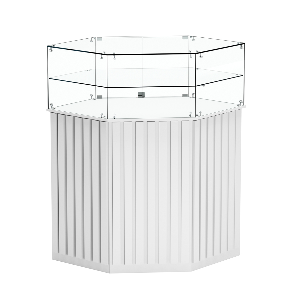 Торговый прилавок шестигранный с планками и одной полкой ПРИЛИВ №7 Белый