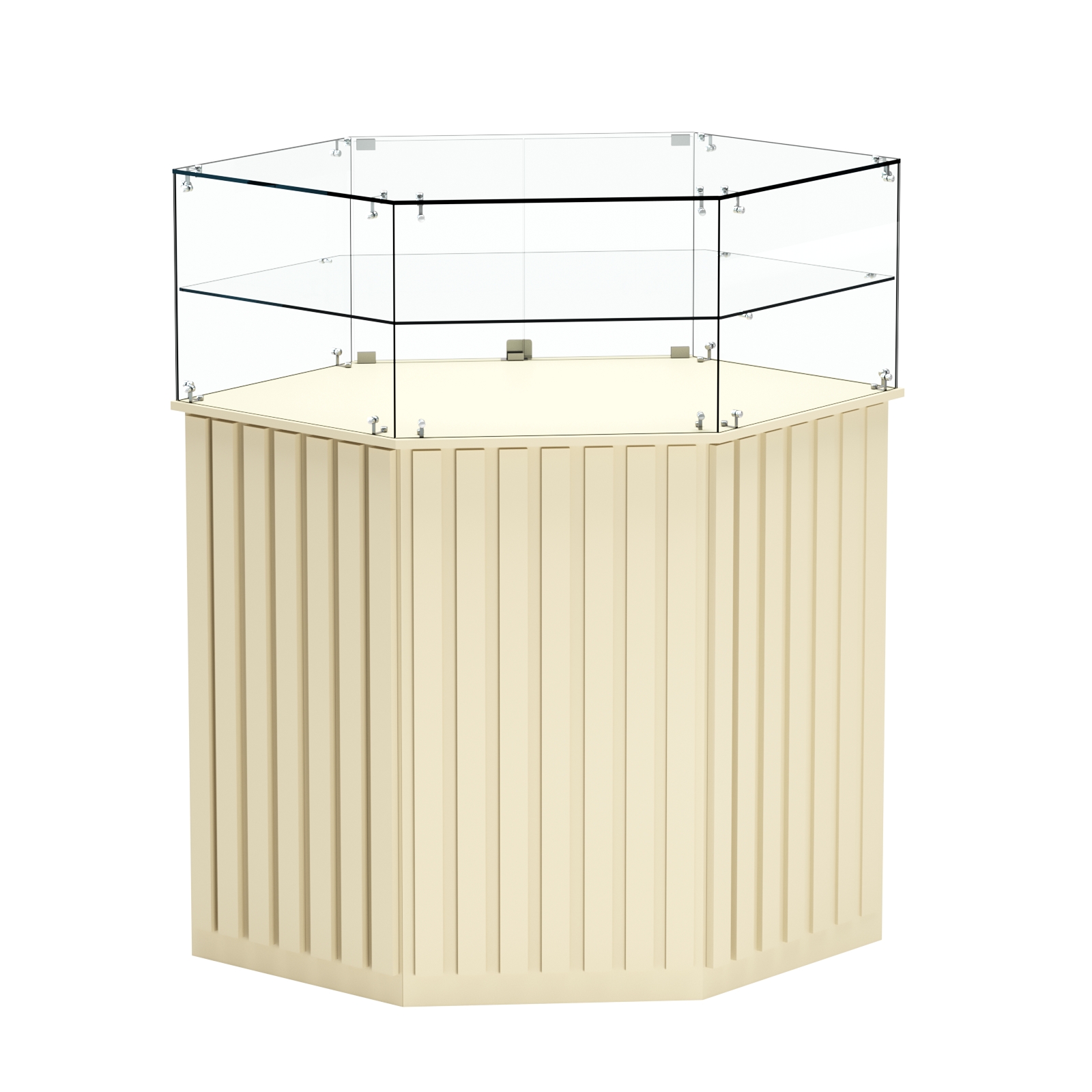 Торговый прилавок шестигранный с планками и одной полкой ПРИЛИВ №7 Крем Вайс