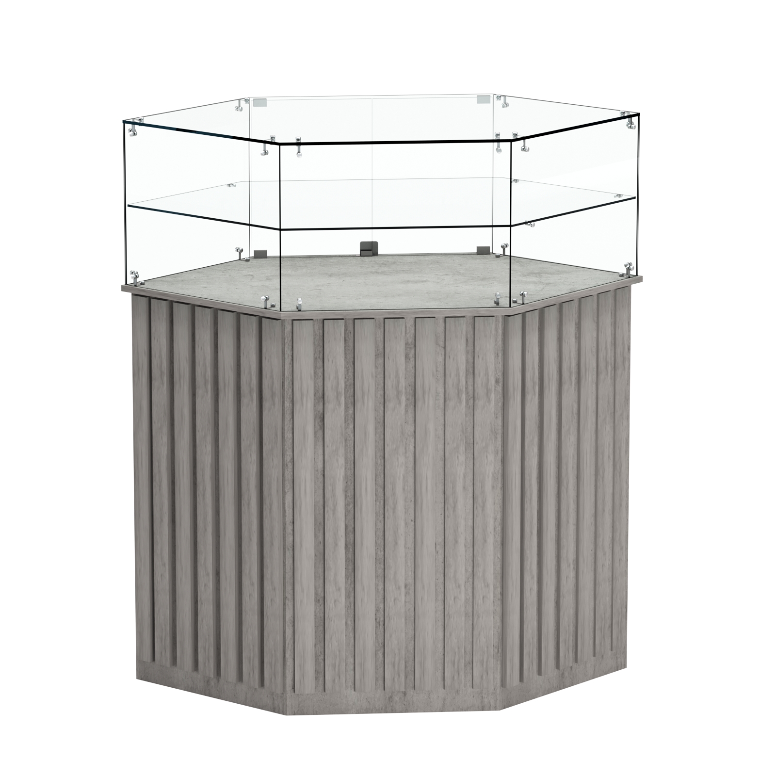 Торговый прилавок шестигранный с планками и одной полкой ПРИЛИВ №7 Бетон Чикаго светло-серый F186 ST9