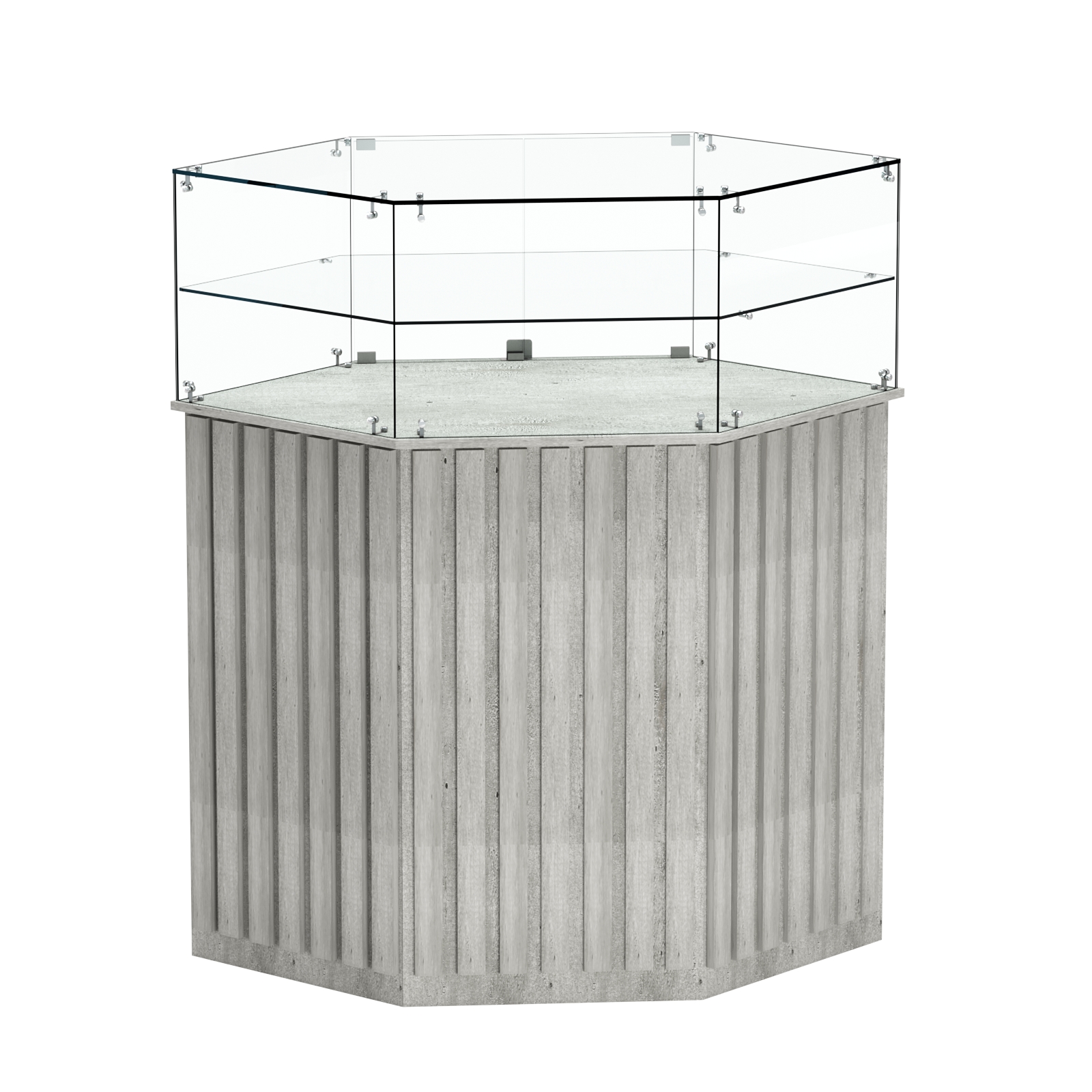 Торговый прилавок шестигранный с планками и одной полкой ПРИЛИВ №7 Метрополитан Грей