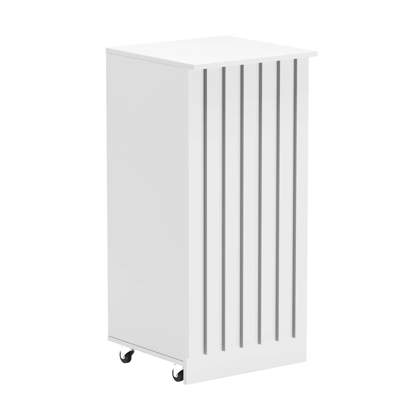 Торговый прилавок под кассу выкатной квадратный с планками серии ПРИЛИВ №2 Белый