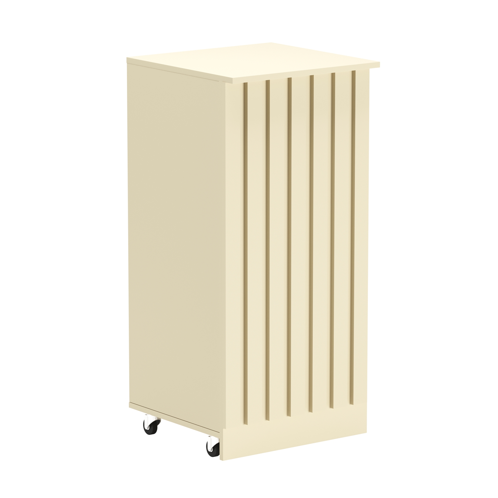 Торговый прилавок под кассу выкатной квадратный с планками серии ПРИЛИВ №2 Крем Вайс