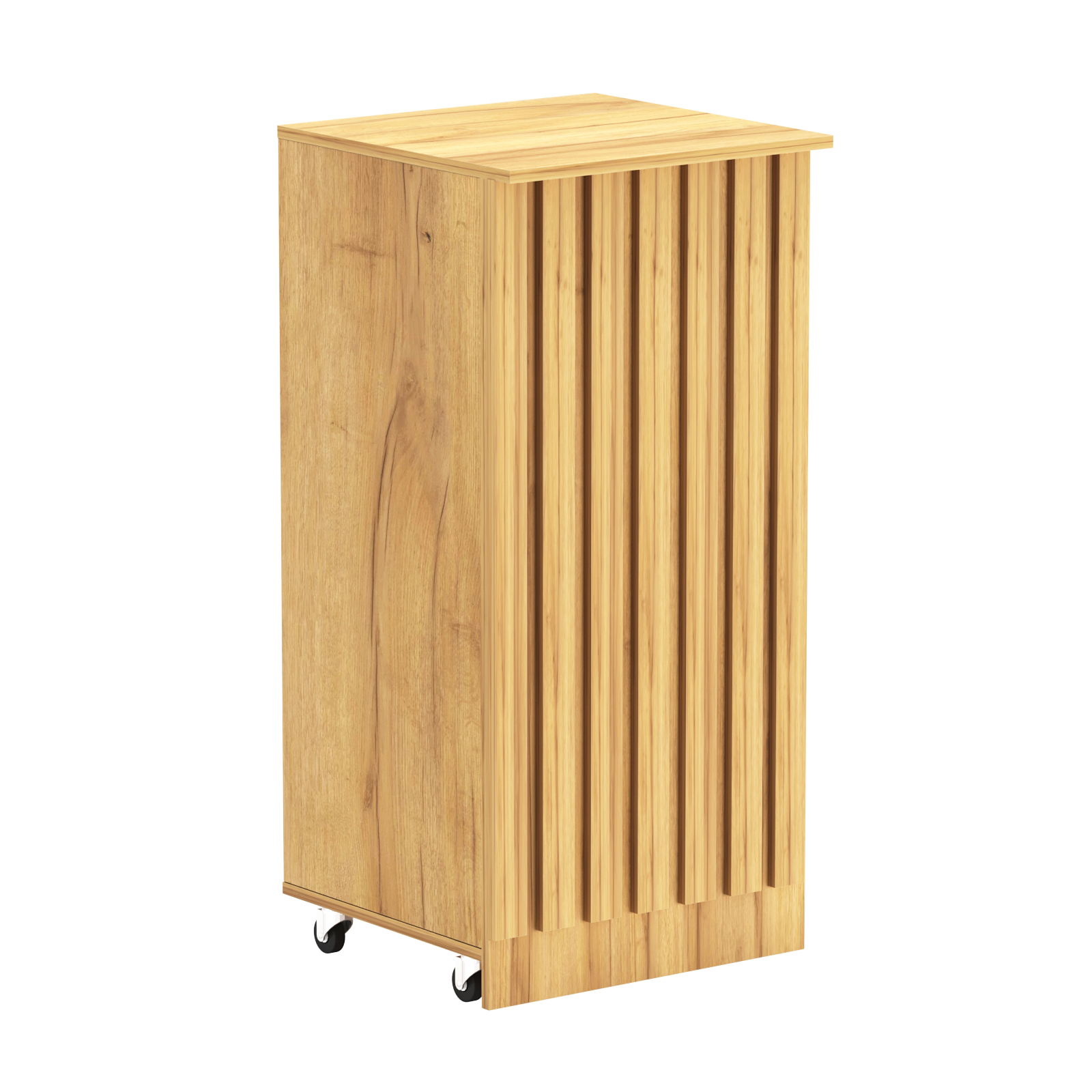 Торговый прилавок под кассу выкатной квадратный с планками серии ПРИЛИВ №2 Дуб Золотистый