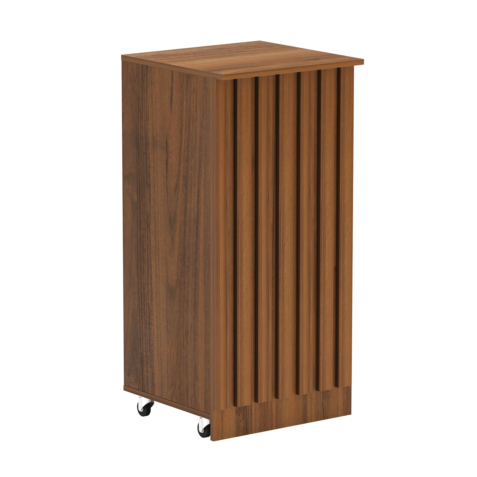 Торговый прилавок под кассу выкатной квадратный с планками серии ПРИЛИВ №2 Орех