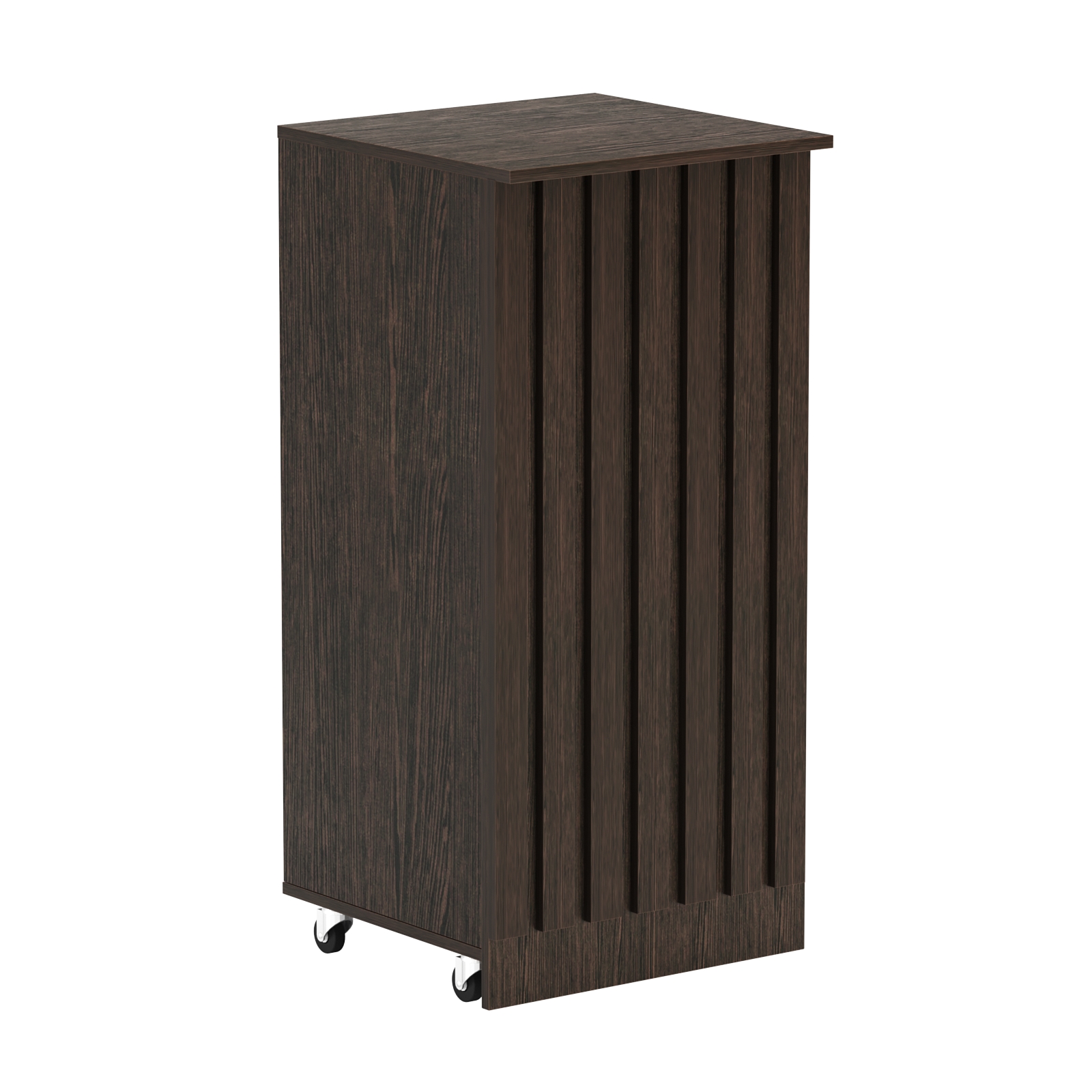 Торговый прилавок под кассу выкатной квадратный с планками серии ПРИЛИВ №2 Дуб Венге