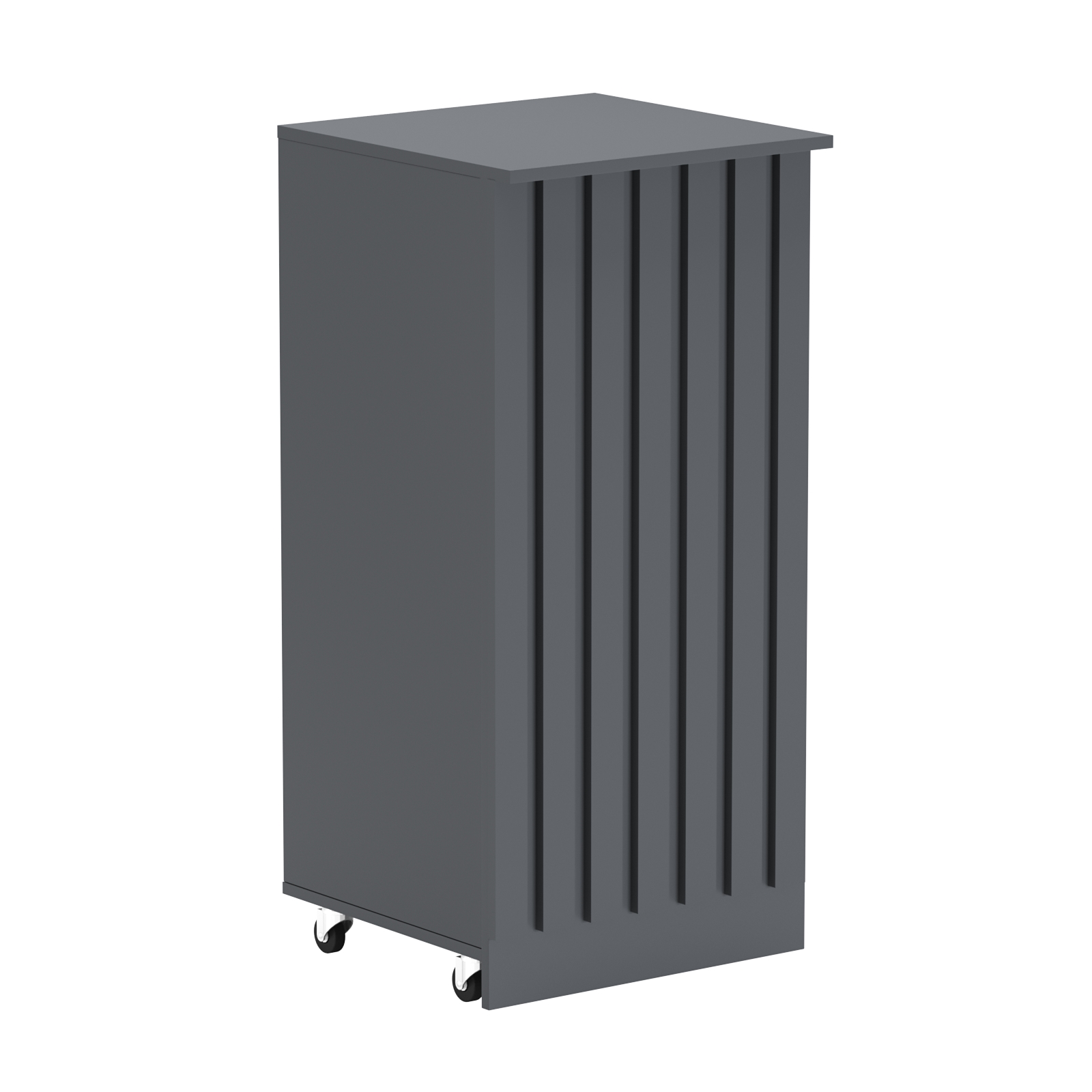 Торговый прилавок под кассу выкатной квадратный с планками серии ПРИЛИВ №2 Темно-Серый