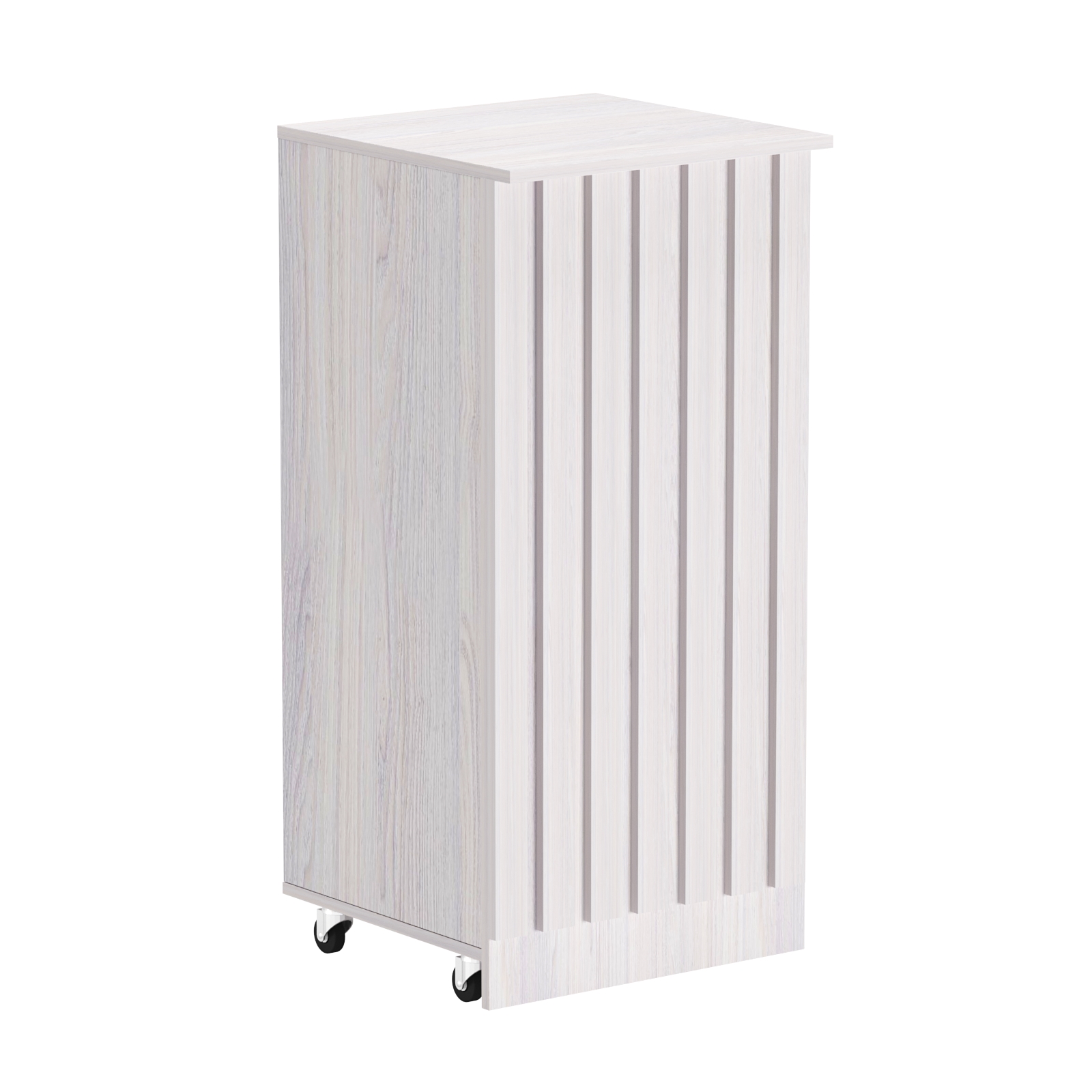 Торговый прилавок под кассу выкатной квадратный с планками серии ПРИЛИВ №2 Ясень Анкор светлый