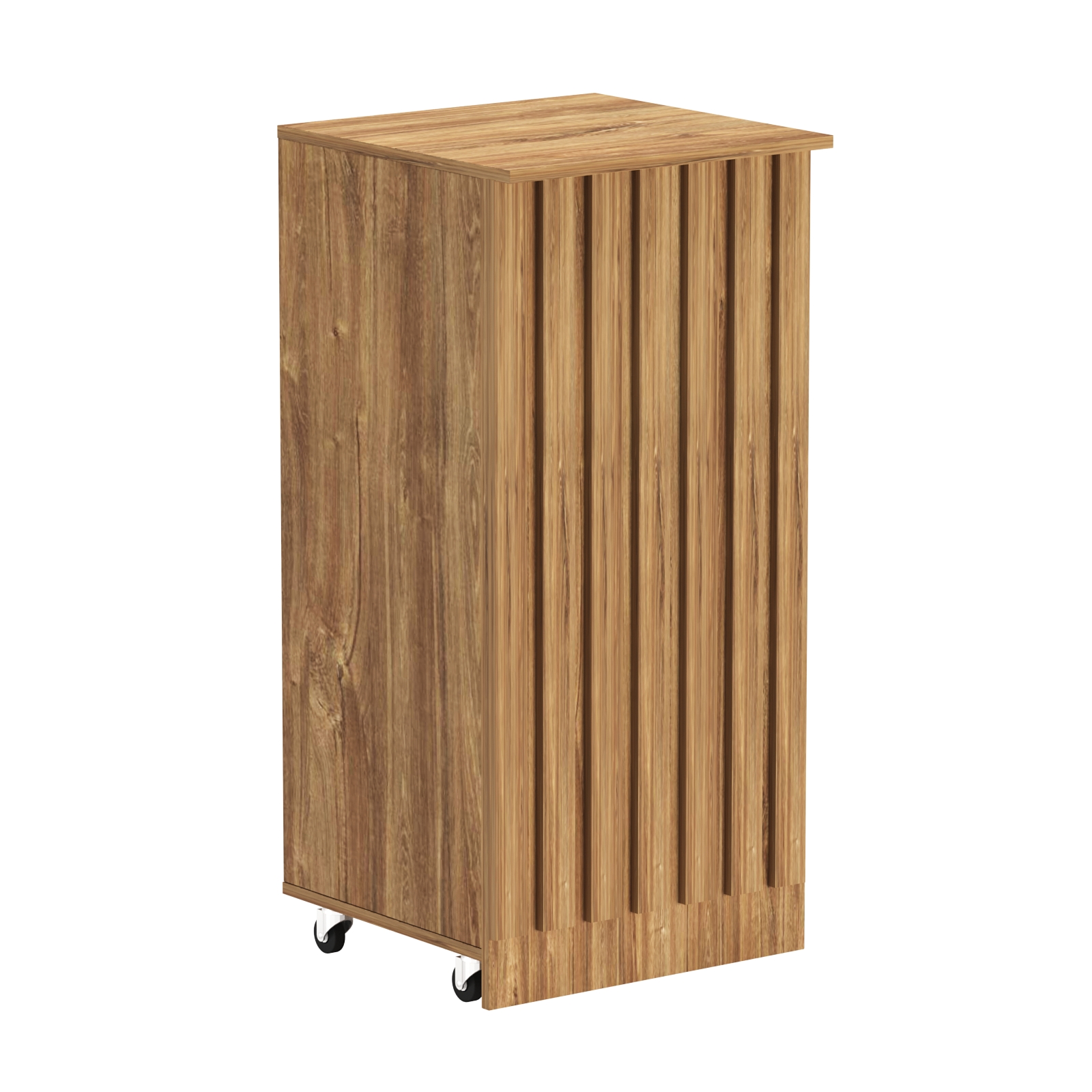 Торговый прилавок под кассу выкатной квадратный с планками серии ПРИЛИВ №2 Дуб Канзас коричневый