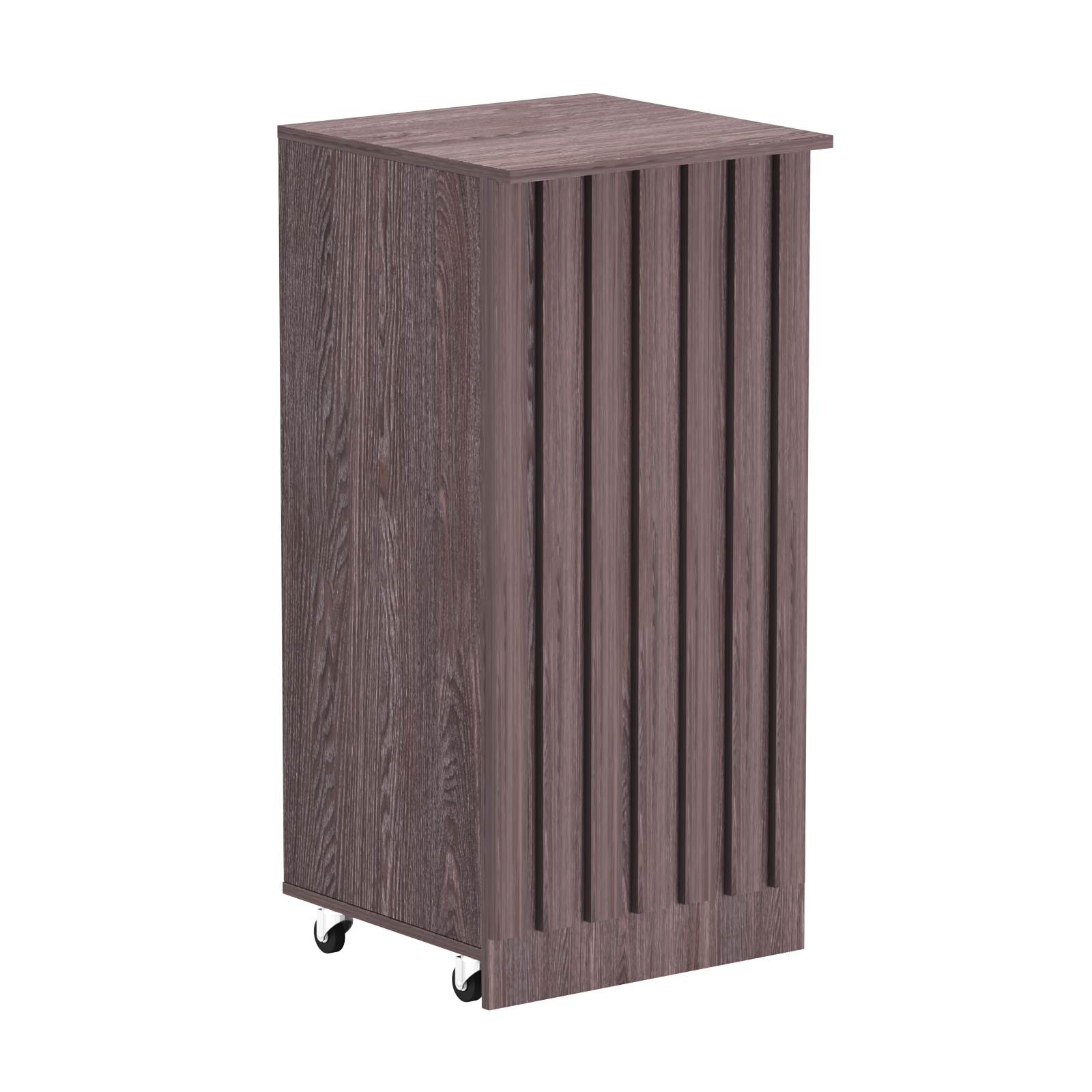 Торговый прилавок под кассу выкатной квадратный с планками серии ПРИЛИВ №2 Ясень Анкор темный