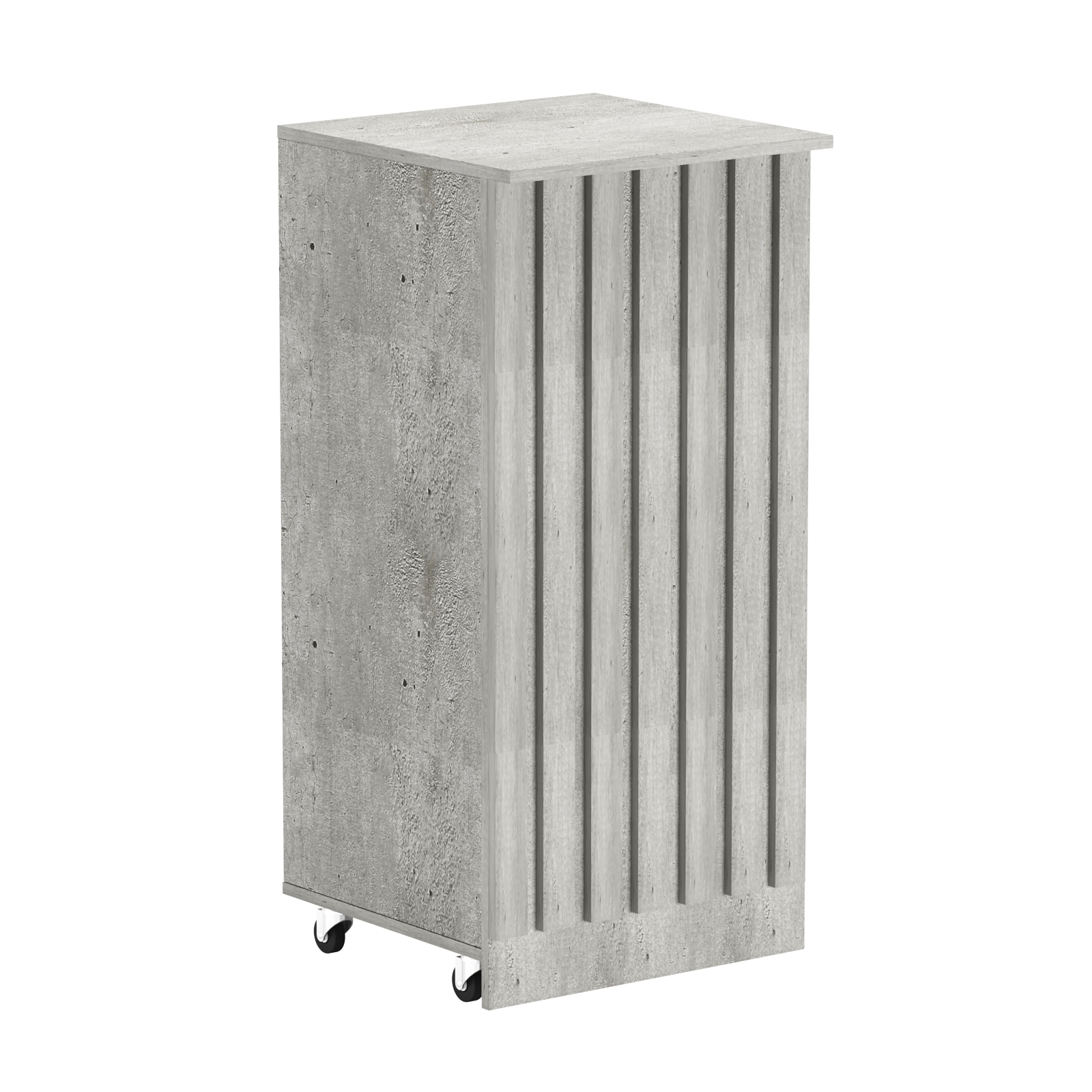 Торговый прилавок под кассу выкатной квадратный с планками серии ПРИЛИВ №2 Метрополитан Грей