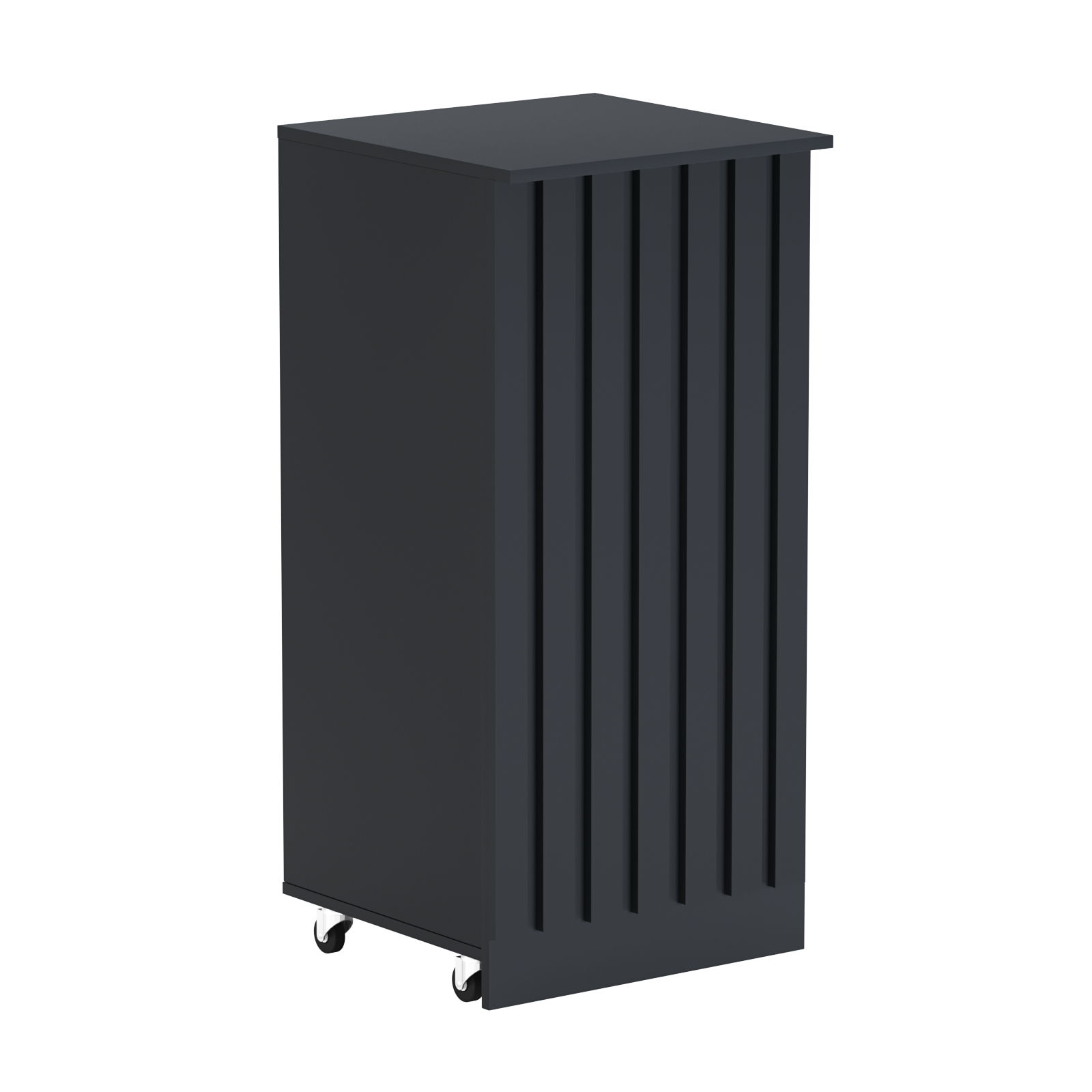 Торговый прилавок под кассу выкатной квадратный с планками серии ПРИЛИВ №2 Антрацит