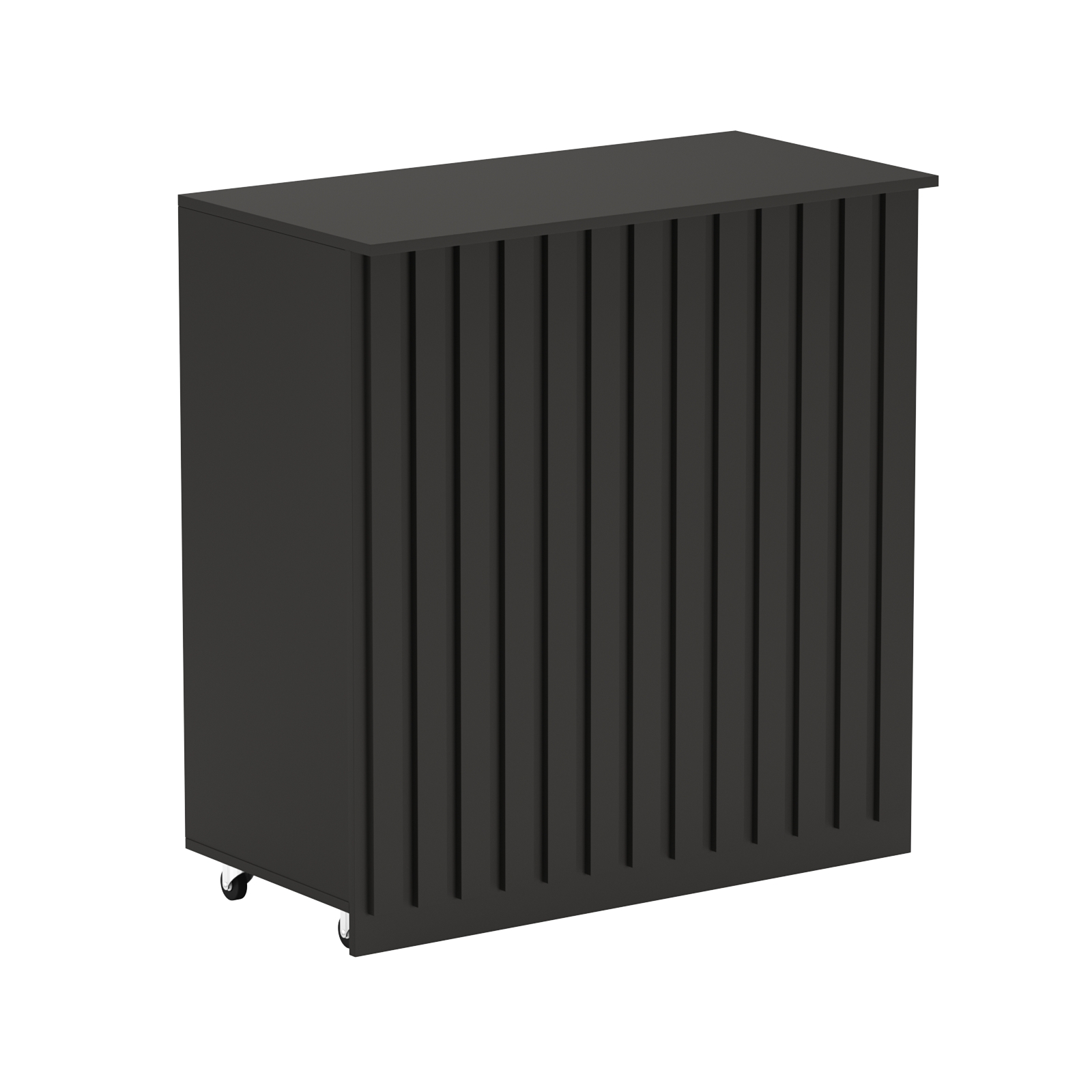 Торговый прилавок под кассу выкатной прямоугольный с планками серии ПРИЛИВ №1 Черный