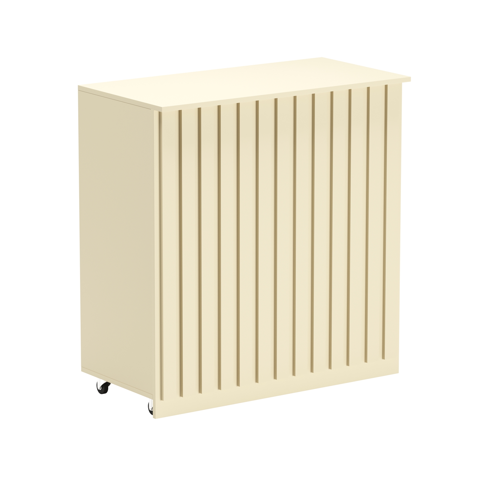 Торговый прилавок под кассу выкатной прямоугольный с планками серии ПРИЛИВ №1 Крем Вайс