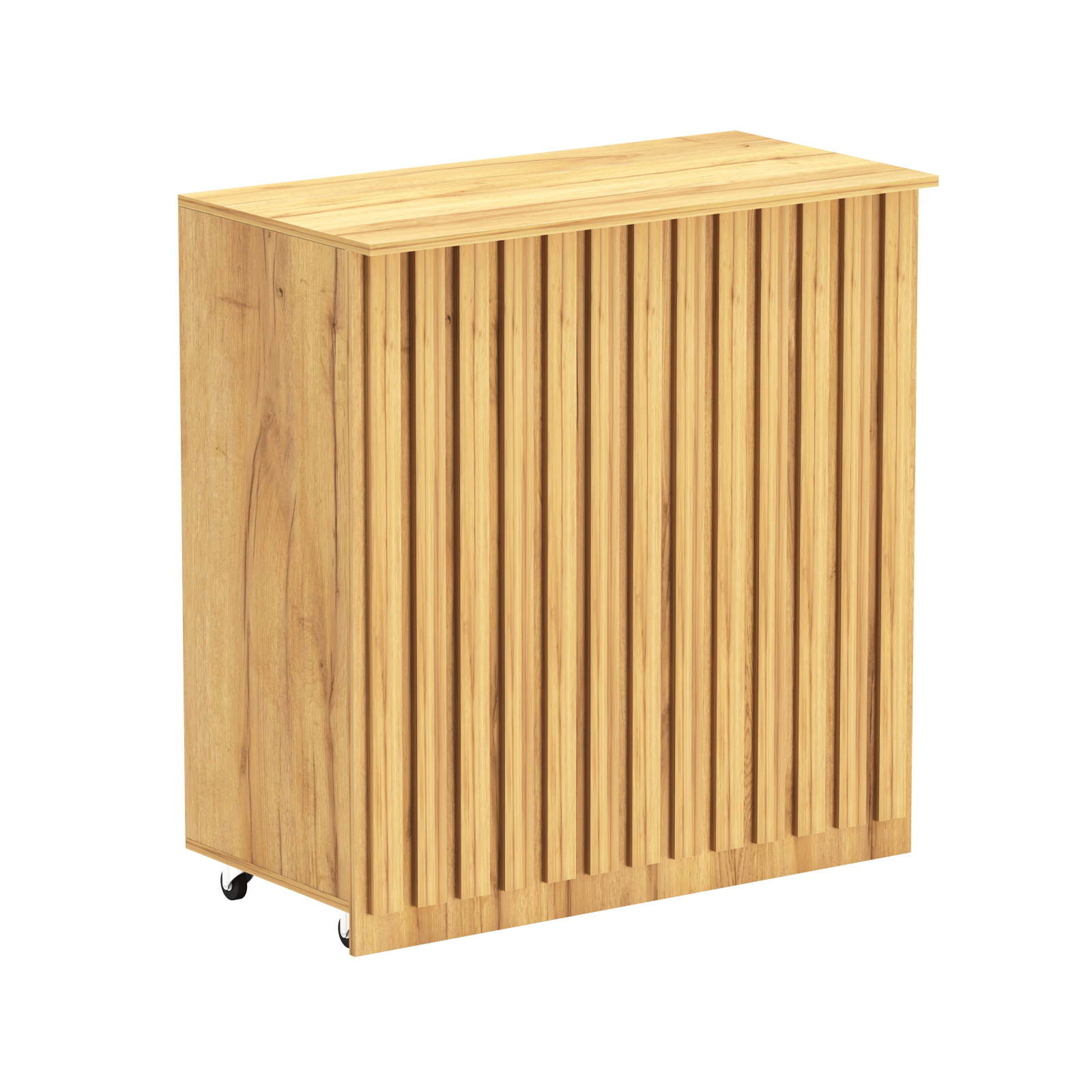 Торговый прилавок под кассу выкатной прямоугольный с планками серии ПРИЛИВ №1 Дуб Золотистый