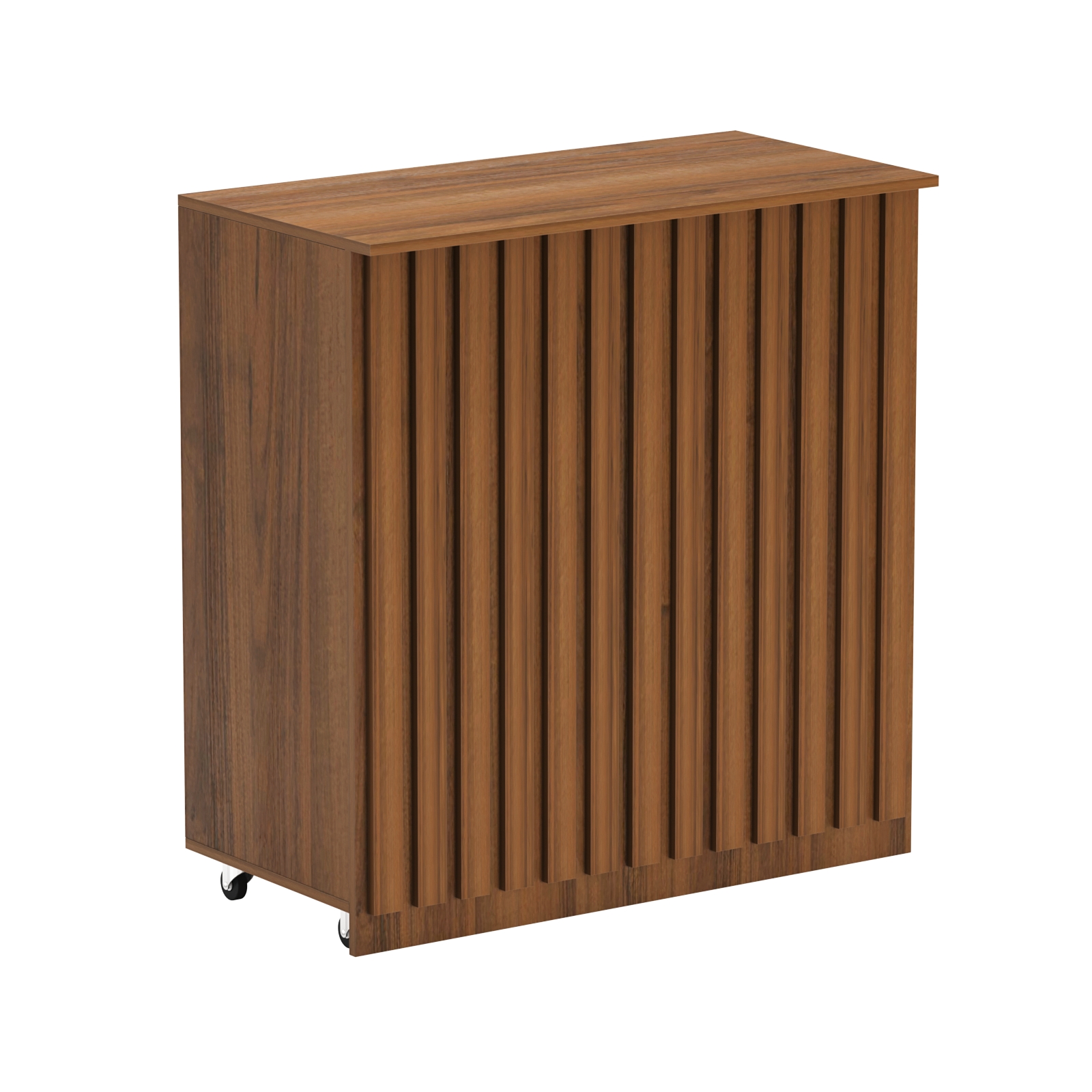 Торговый прилавок под кассу выкатной прямоугольный с планками серии ПРИЛИВ №1 Орех