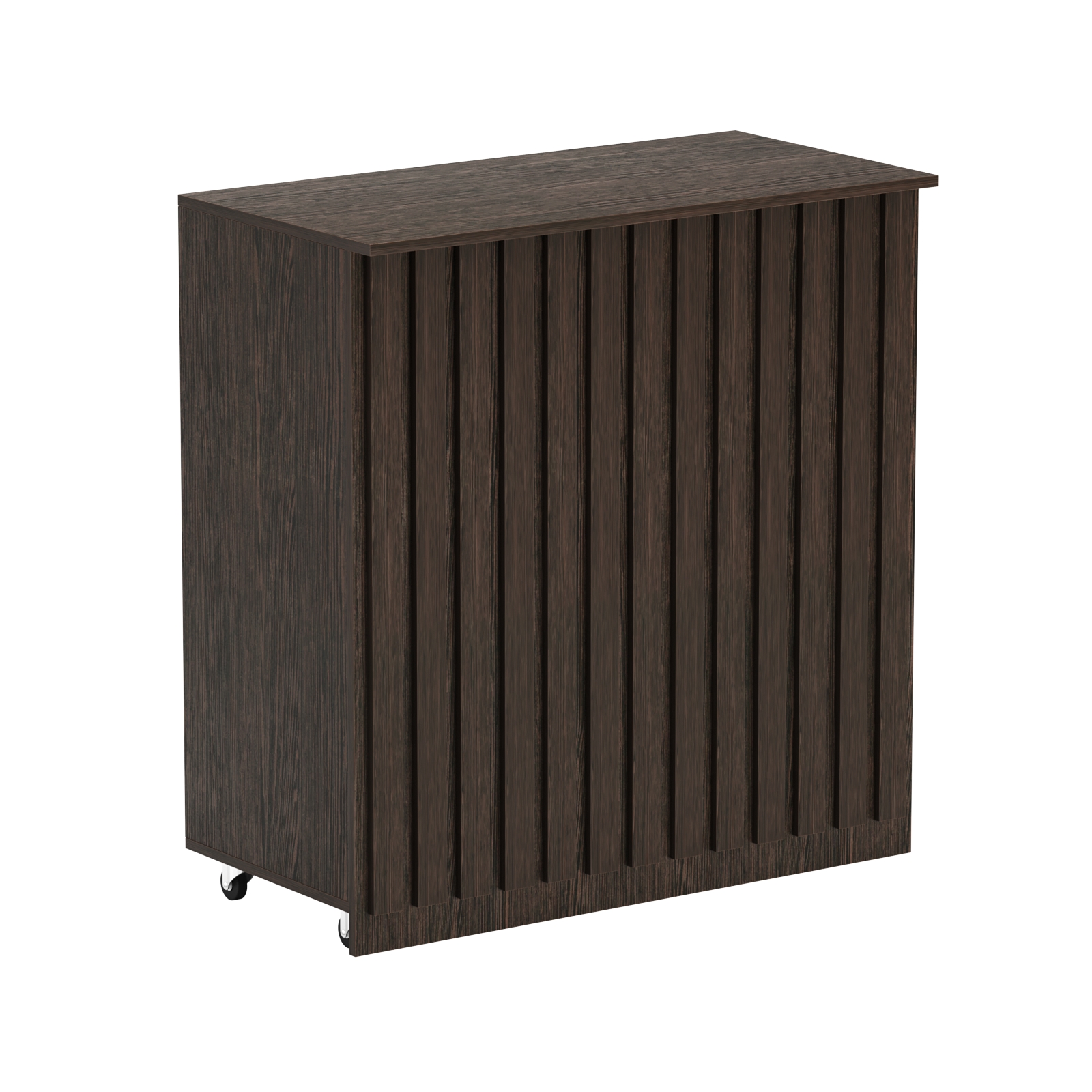 Торговый прилавок под кассу выкатной прямоугольный с планками серии ПРИЛИВ №1 Дуб Венге