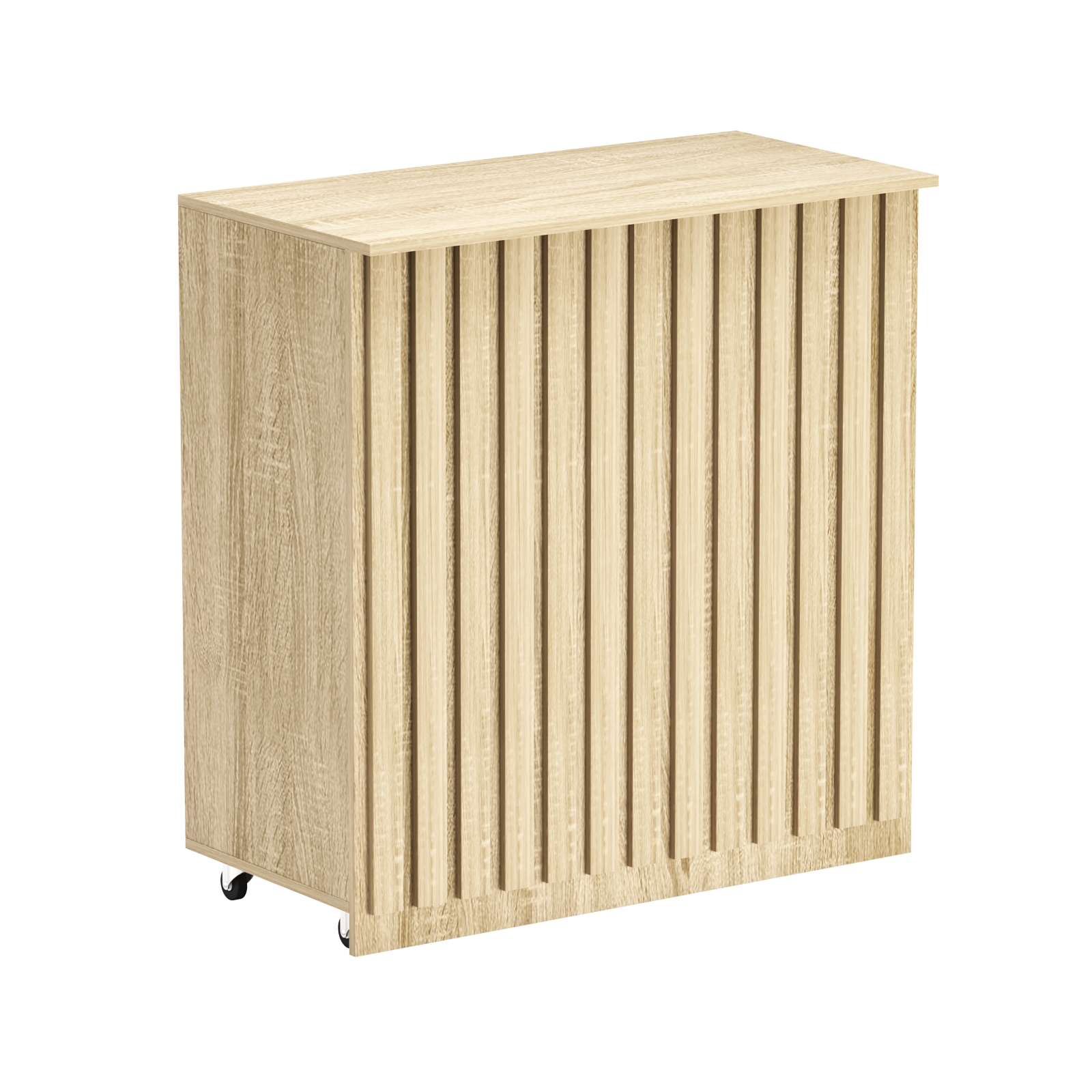 Торговый прилавок под кассу выкатной прямоугольный с планками серии ПРИЛИВ №1 Дуб сонома