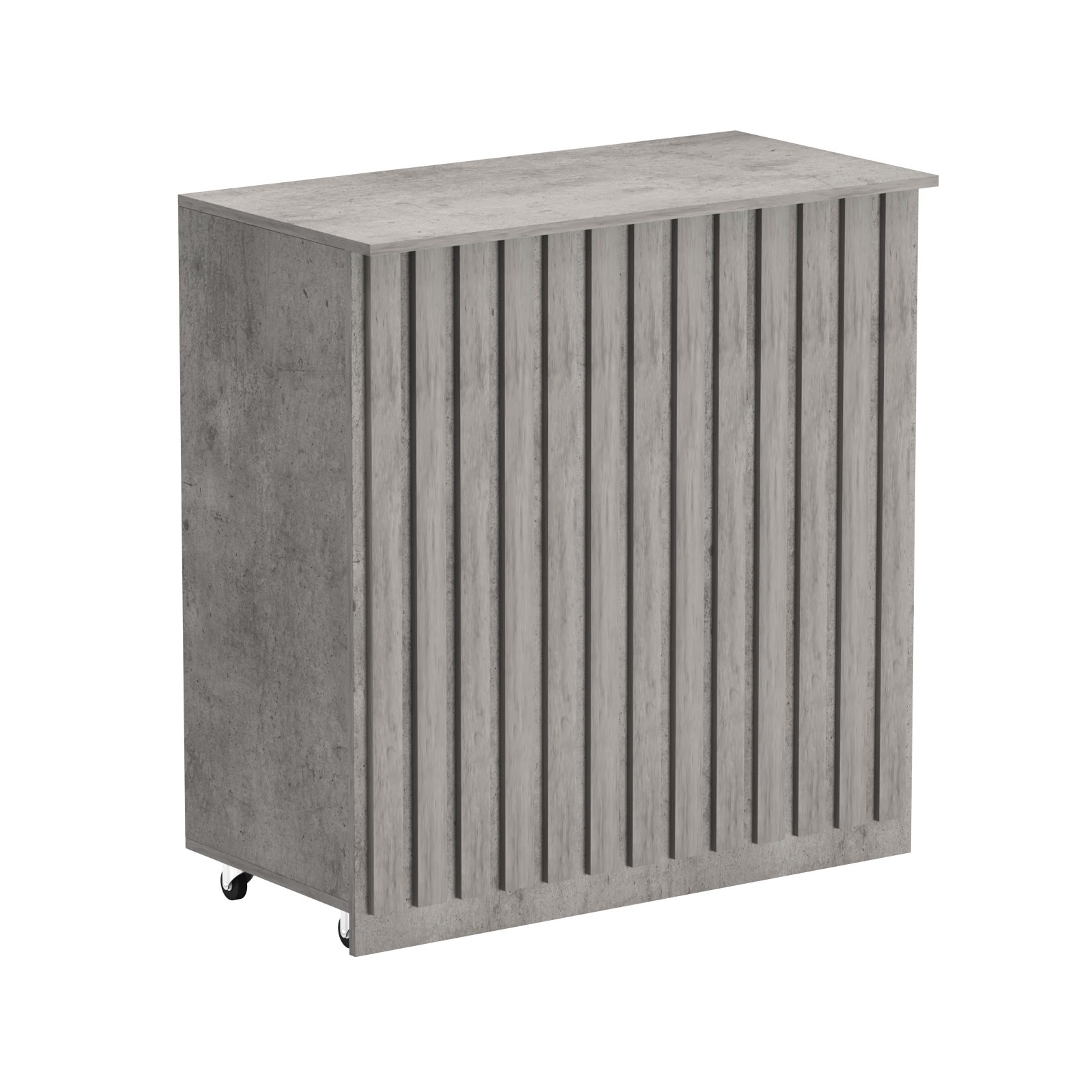 Торговый прилавок под кассу выкатной прямоугольный с планками серии ПРИЛИВ №1 Бетон Чикаго светло-серый F186 ST9