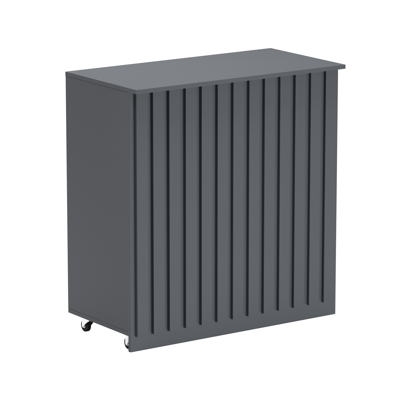 Торговый прилавок под кассу выкатной прямоугольный с планками серии ПРИЛИВ №1 Темно-Серый