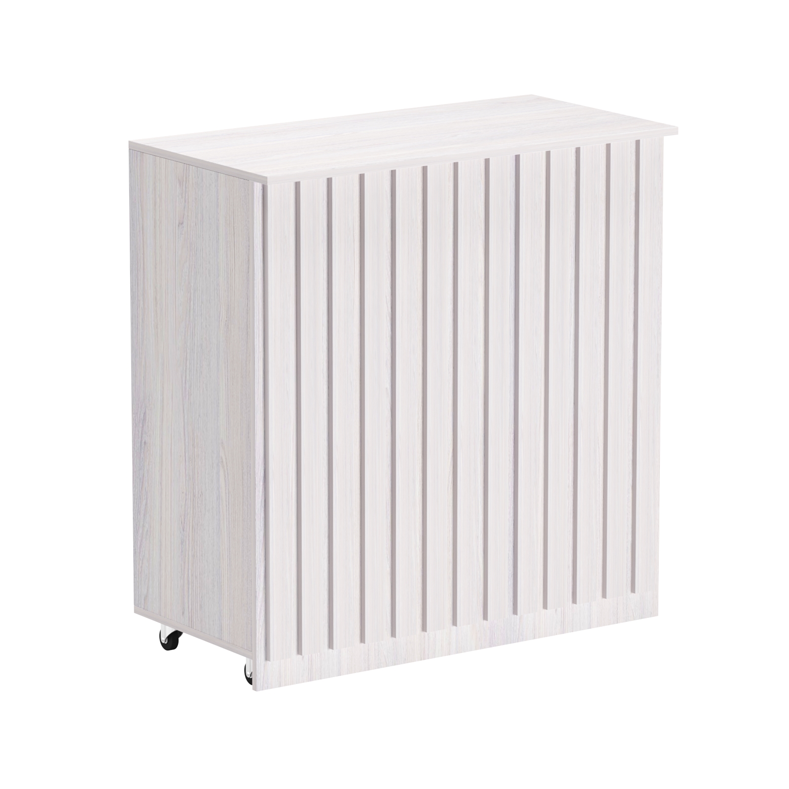 Торговый прилавок под кассу выкатной прямоугольный с планками серии ПРИЛИВ №1 Ясень Анкор светлый