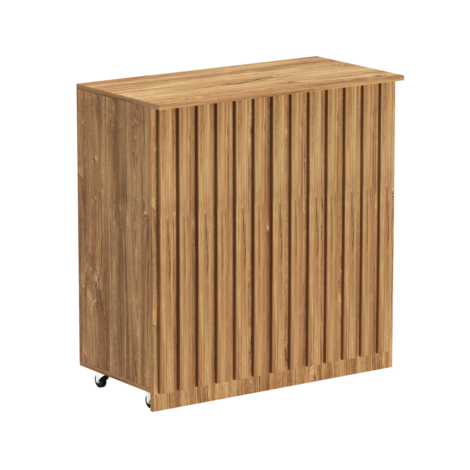 Торговый прилавок под кассу выкатной прямоугольный с планками серии ПРИЛИВ №1 Дуб Канзас коричневый