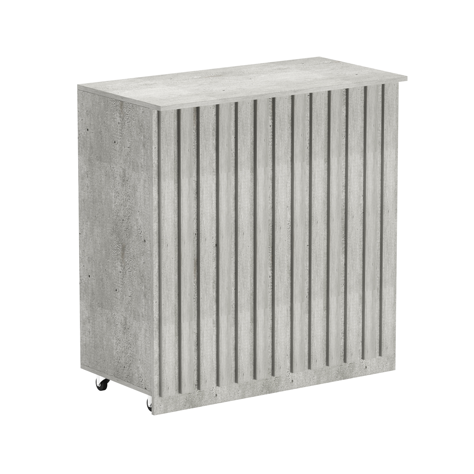 Торговый прилавок под кассу выкатной прямоугольный с планками серии ПРИЛИВ №1 Метрополитан Грей