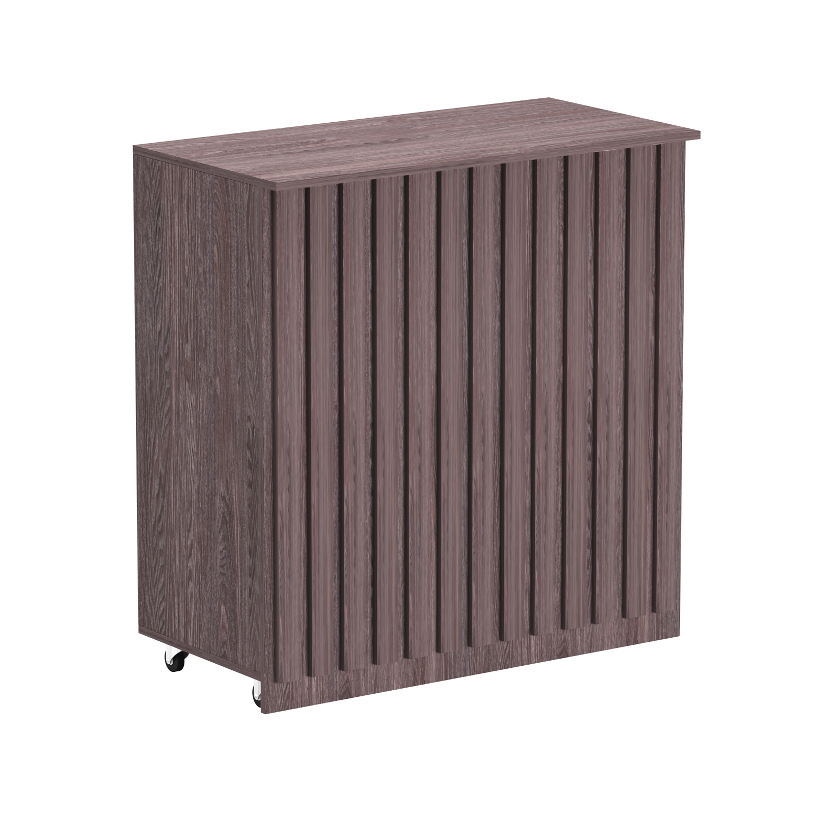 Торговый прилавок под кассу выкатной прямоугольный с планками серии ПРИЛИВ №1 Ясень Анкор темный