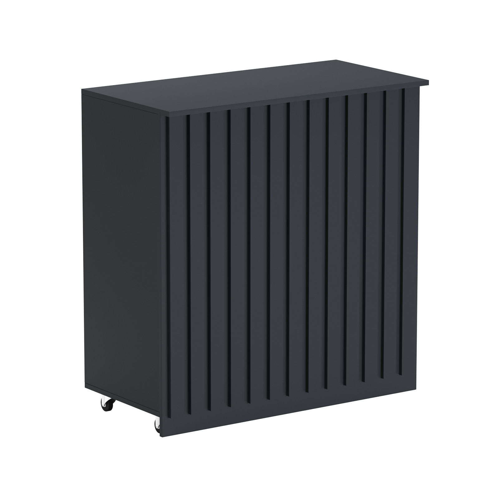 Торговый прилавок под кассу выкатной прямоугольный с планками серии ПРИЛИВ №1 Антрацит