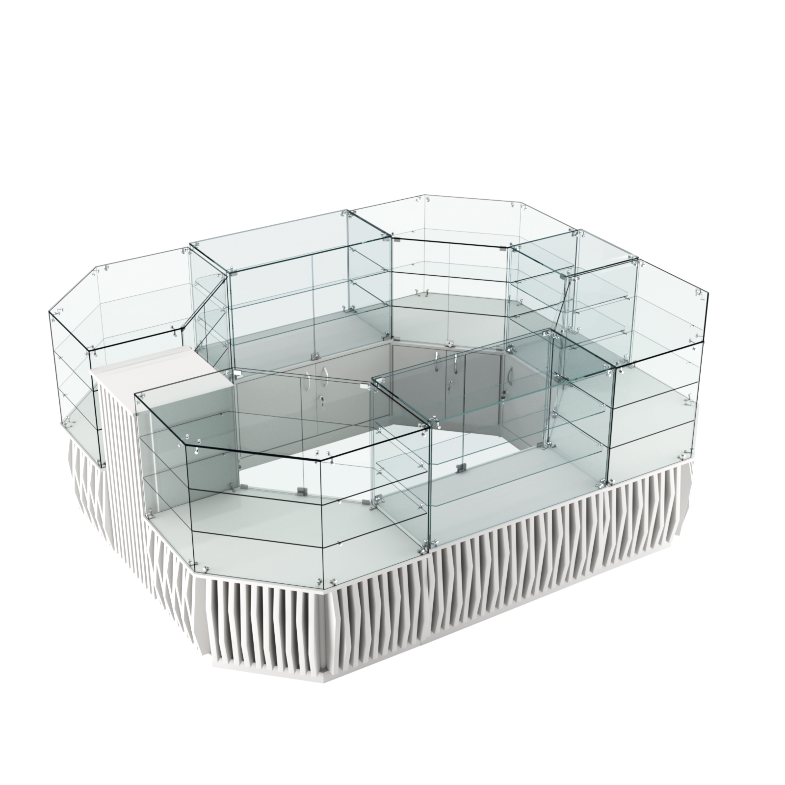 Торговый прямоугольный островок с низким накопителем и планками серии ОРНАМЕНТ №1 (6,48 кв.м) Белый