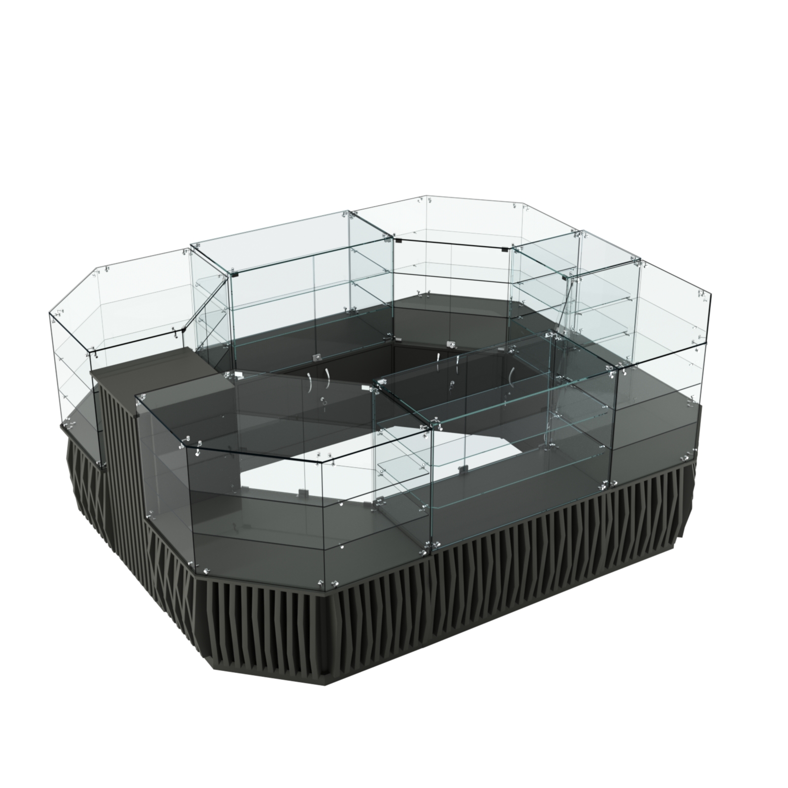 Торговый прямоугольный островок с низким накопителем и планками серии ОРНАМЕНТ №1 (6,48 кв.м) Черный