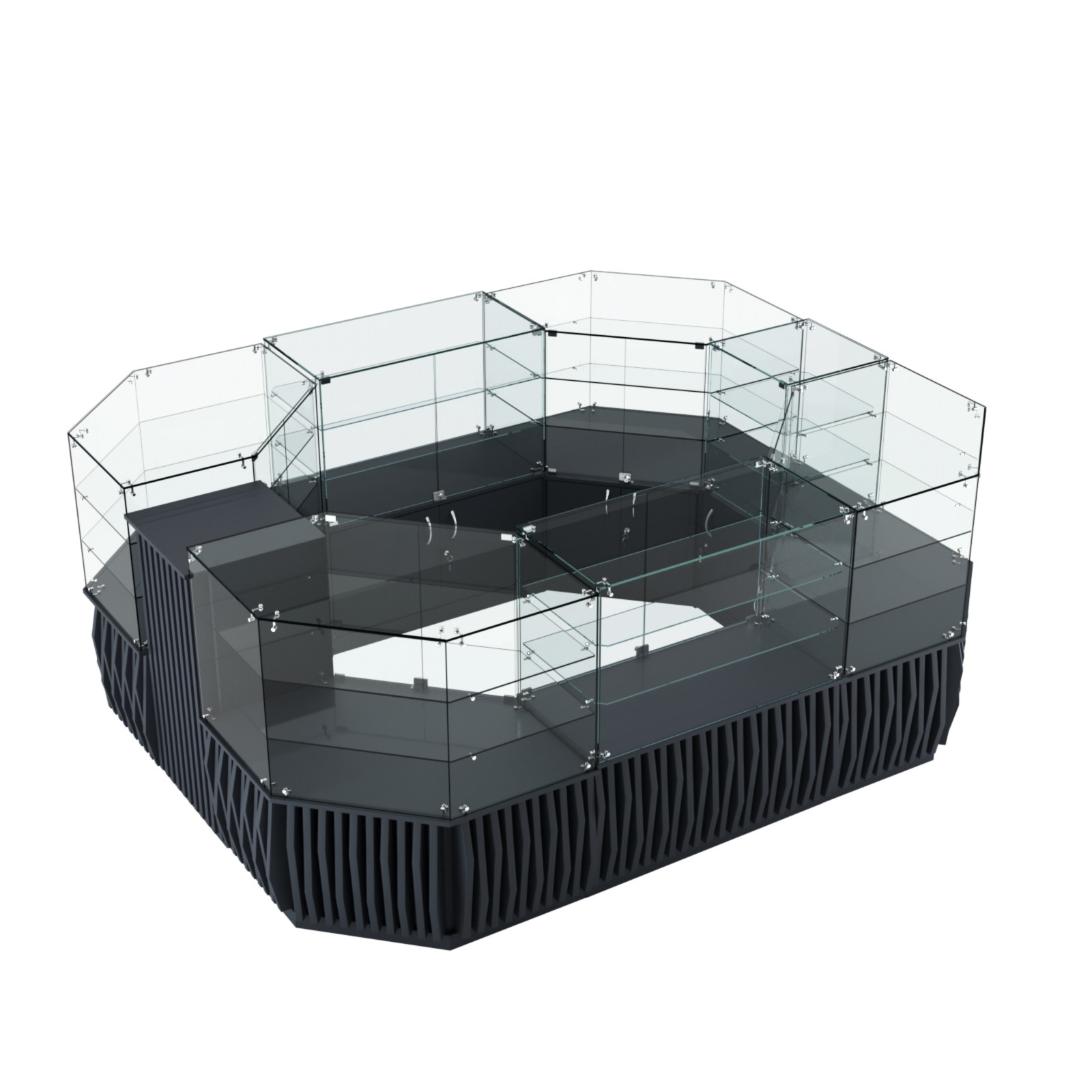 Торговый прямоугольный островок с низким накопителем и планками серии ОРНАМЕНТ №1 (6,48 кв.м) Антрацит