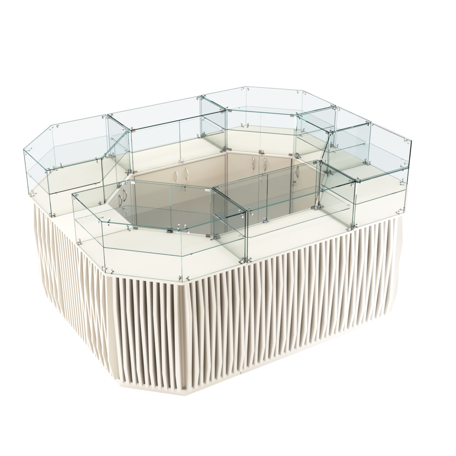 Торговый прямоугольный островок с высоким накопителем и планками серии ОРНАМЕНТ №4 (6,48 кв.м) Белый