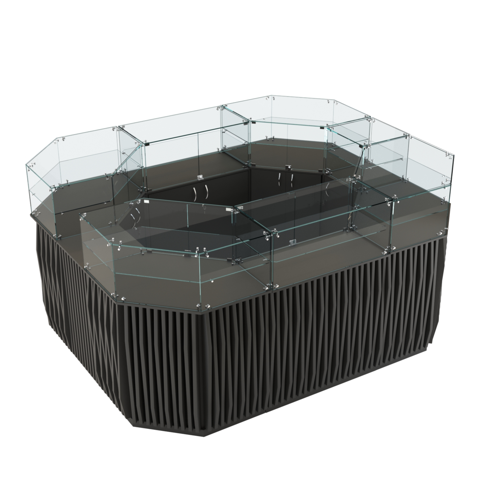 Торговый прямоугольный островок с высоким накопителем и планками серии ОРНАМЕНТ №4 (6,48 кв.м) Черный