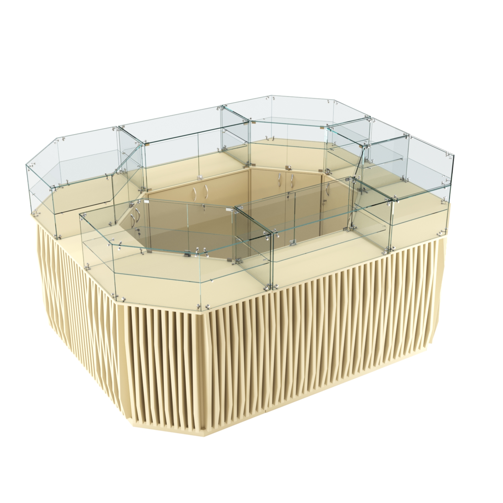 Торговый прямоугольный островок с высоким накопителем и планками серии ОРНАМЕНТ №4 (6,48 кв.м) Крем Вайс