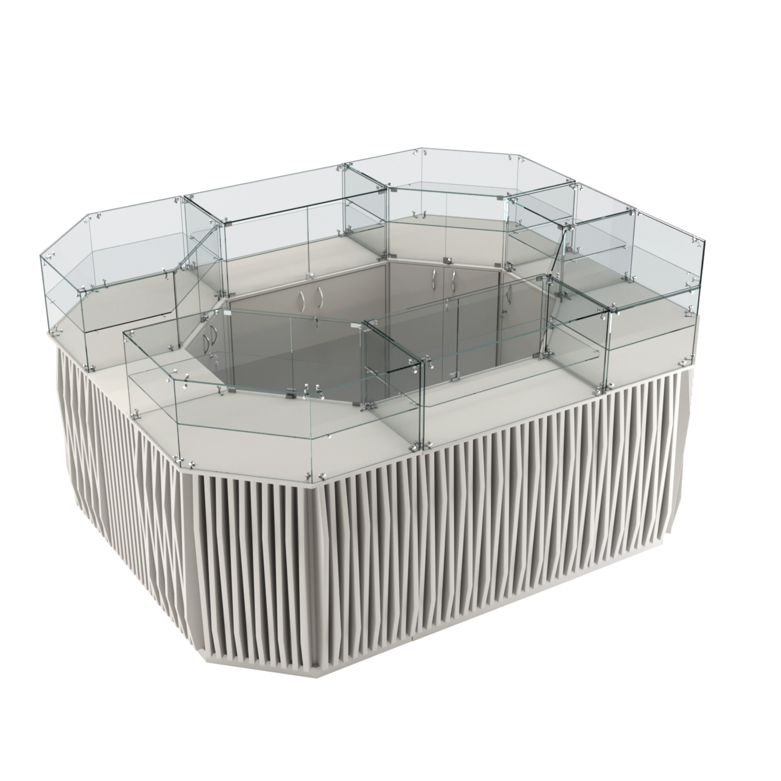 Торговый прямоугольный островок с высоким накопителем и планками серии ОРНАМЕНТ №4 (6,48 кв.м) Серый