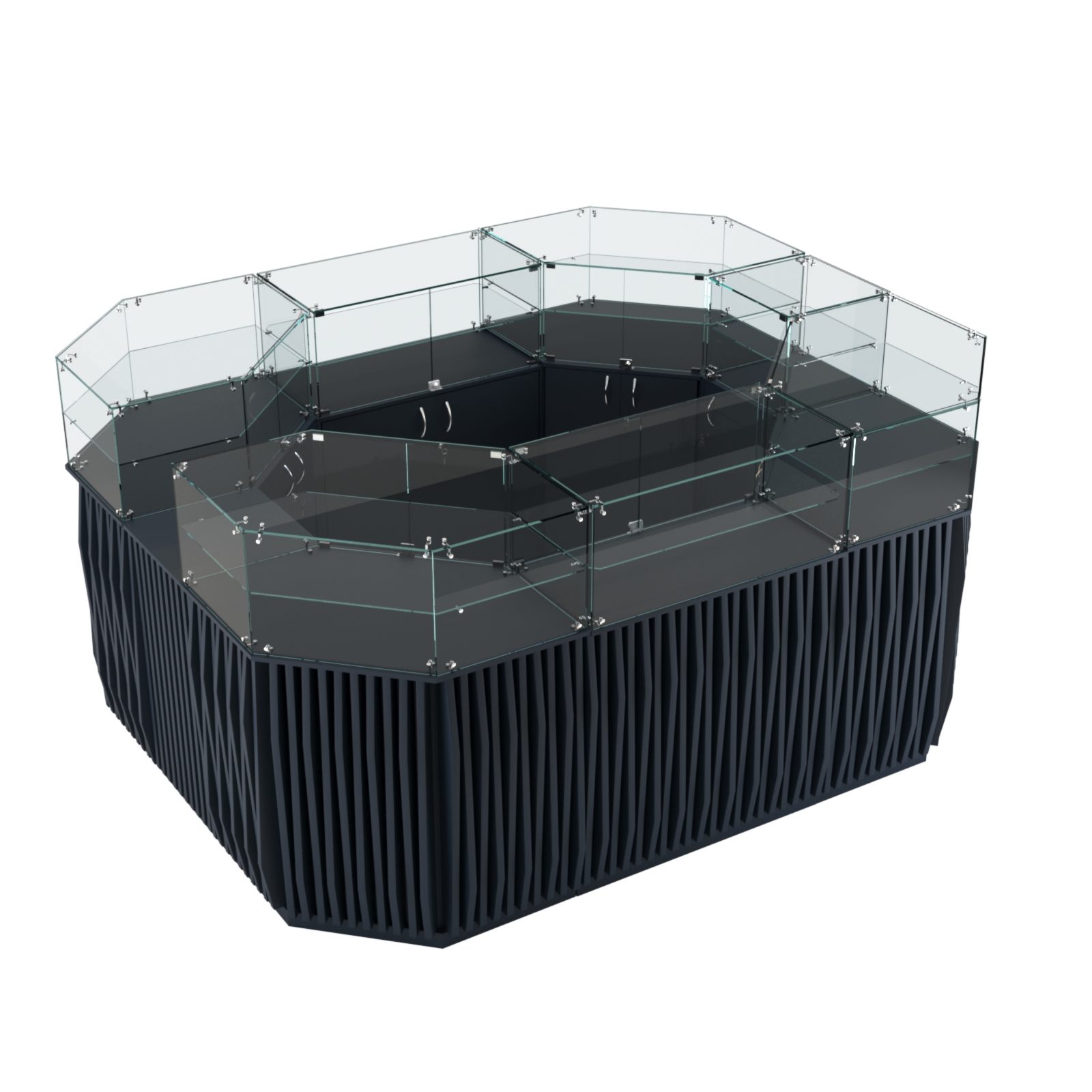 Торговый прямоугольный островок с высоким накопителем и планками серии ОРНАМЕНТ №4 (6,48 кв.м) Антрацит