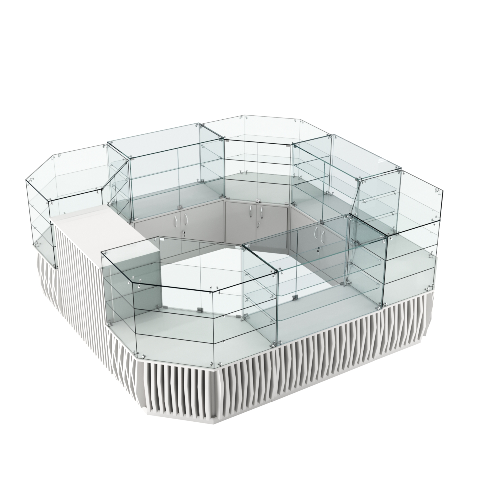 Торговый стеклянный островок с планками серии ОРНАМЕНТ №2 (7,88 кв.м) Белый