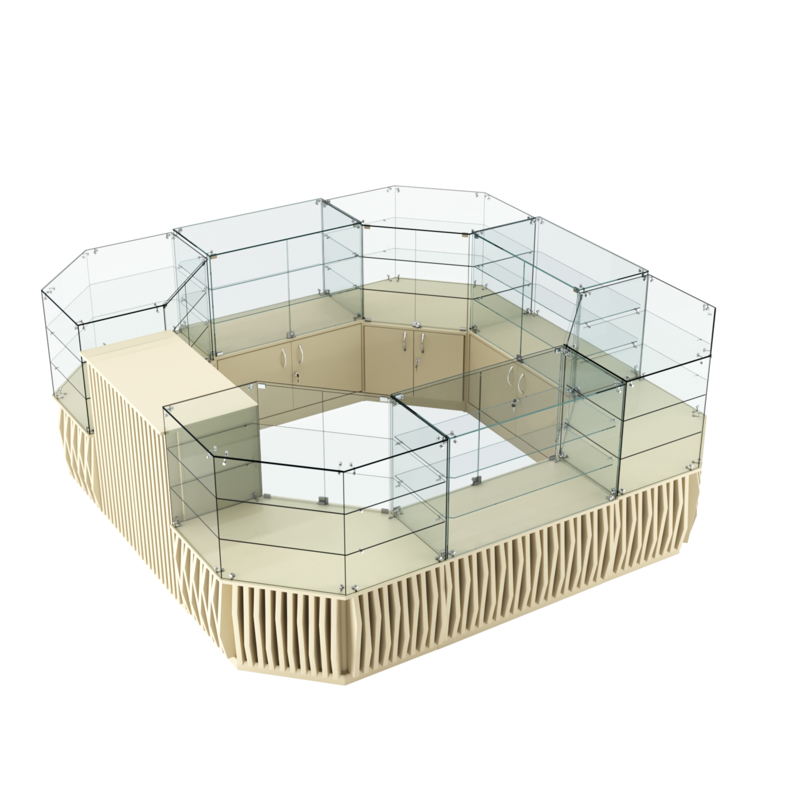 Торговый стеклянный островок с планками серии ОРНАМЕНТ №2 (7,88 кв.м) Крем Вайс