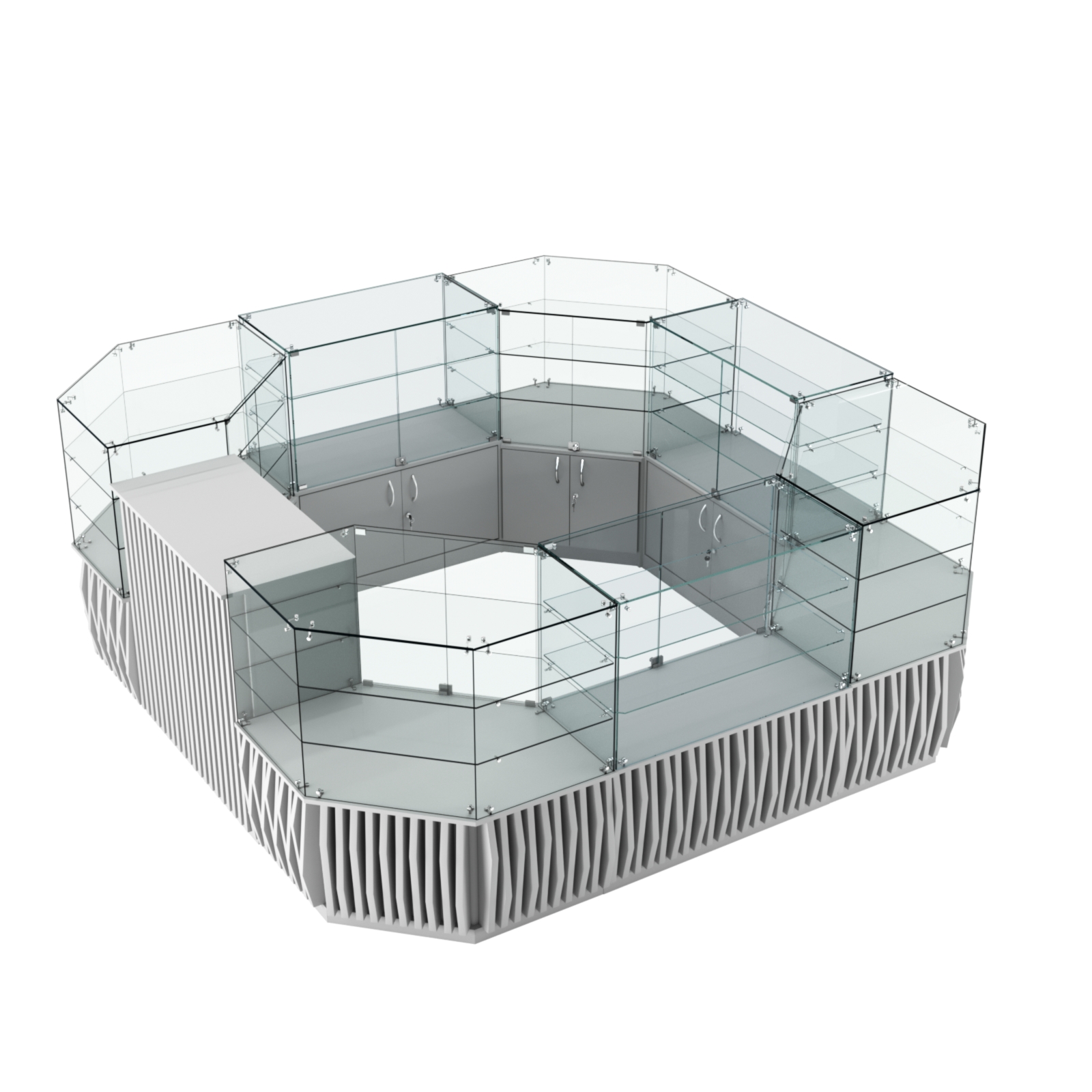 Торговый стеклянный островок с планками серии ОРНАМЕНТ №2 (7,88 кв.м) Серый